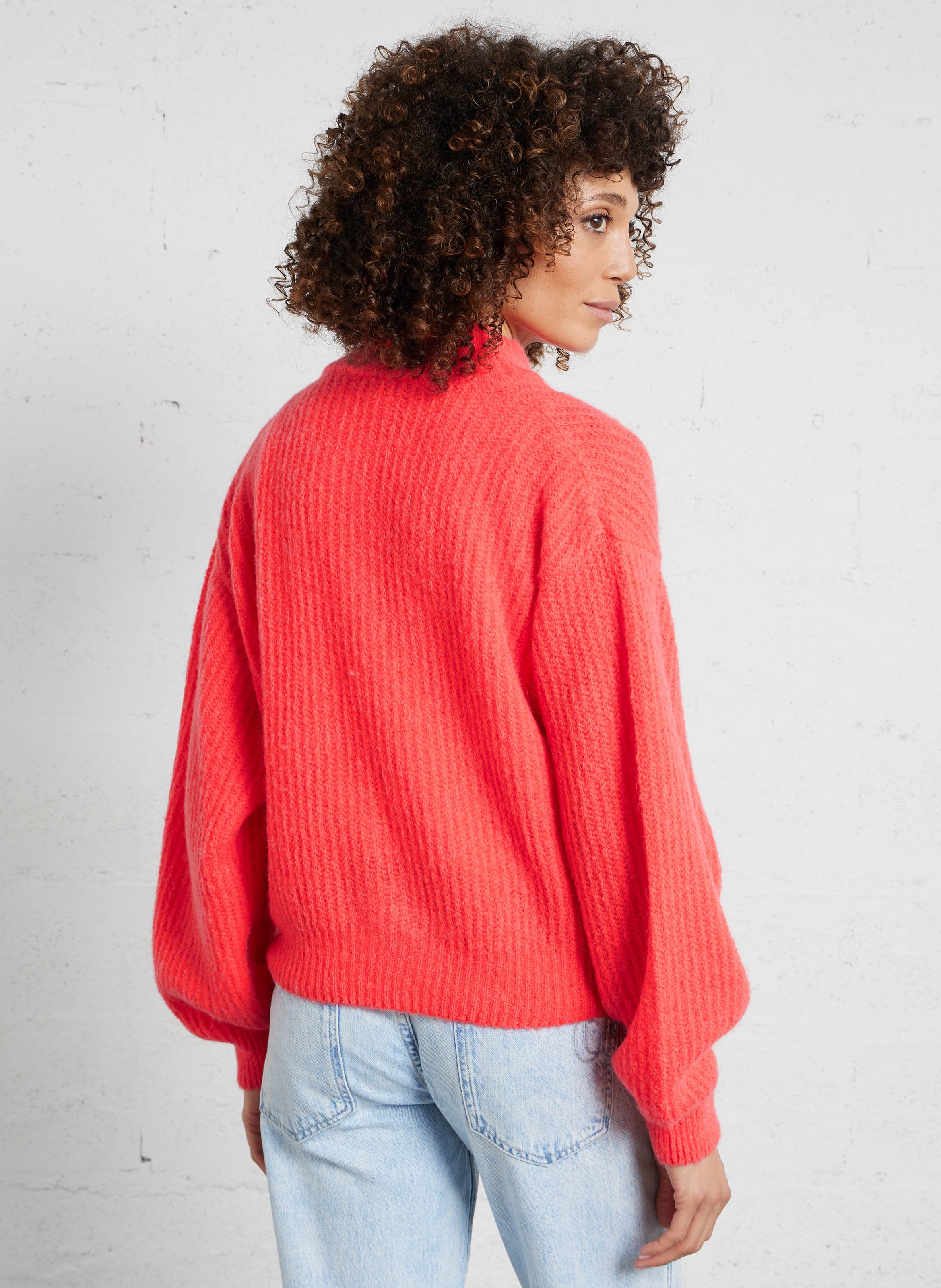 Gilet oversize col montant en maille east AMERICAN VINTAGE Rouge