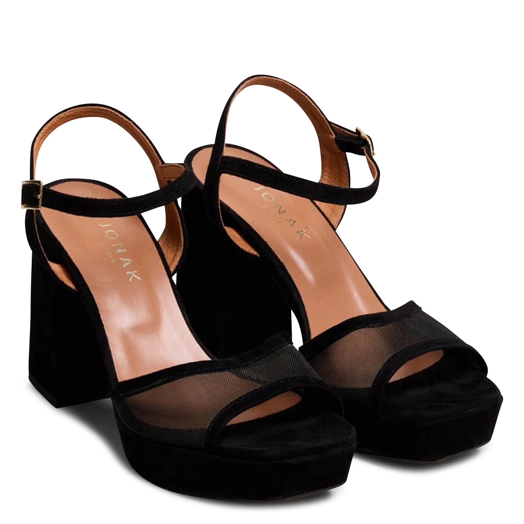 Sandales hautes à résille et cuir mélangé vapo JONAK Noir