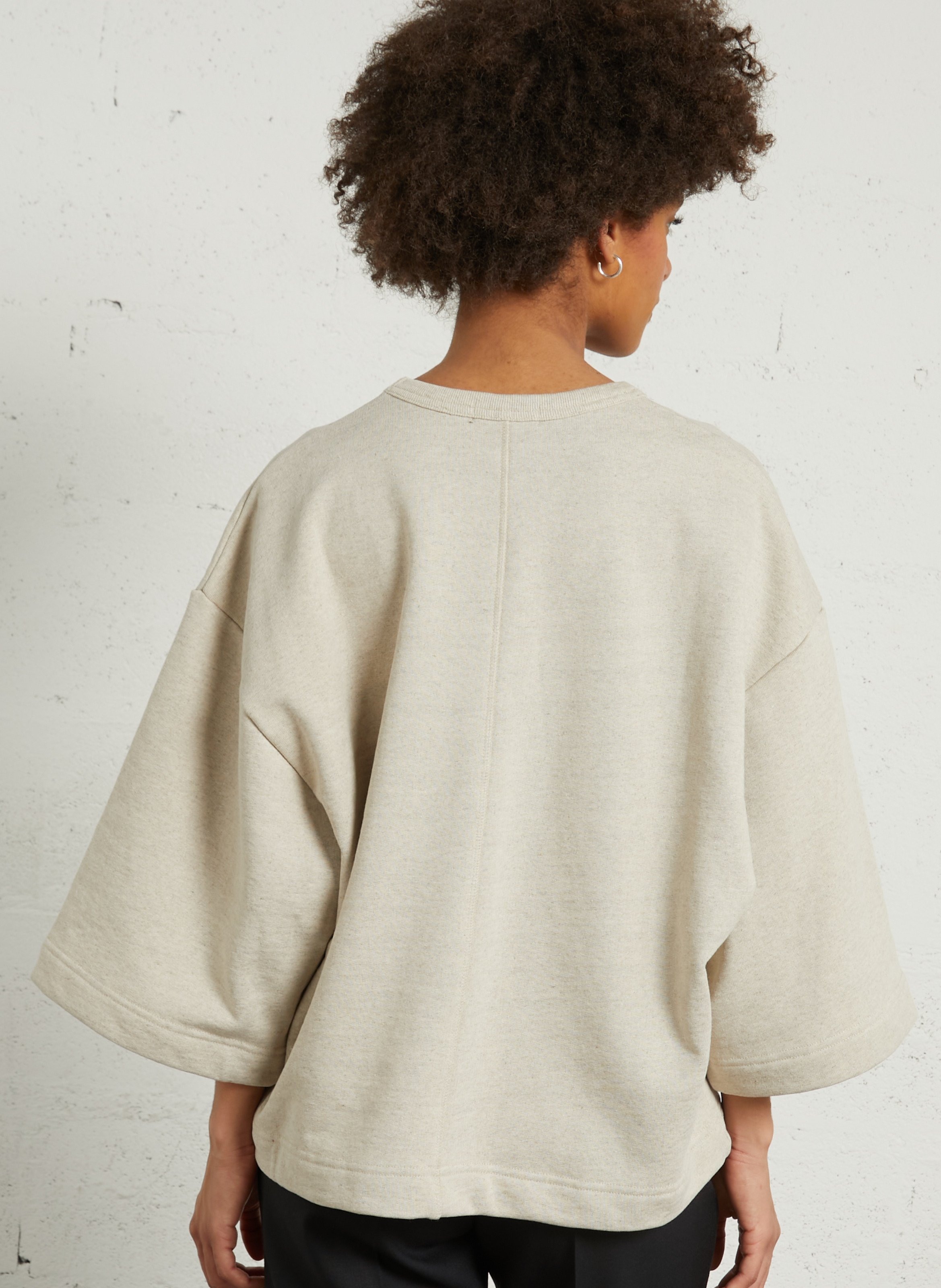 Sweat oversize col rond en coton et lin iksan SOEUR Beige
