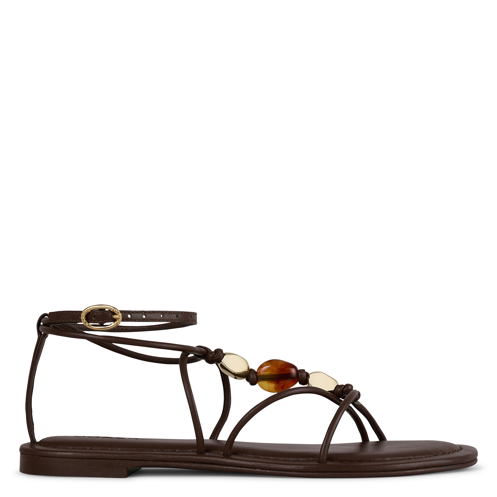 Sandales plates à perles en cuir caya BA&SH Marron