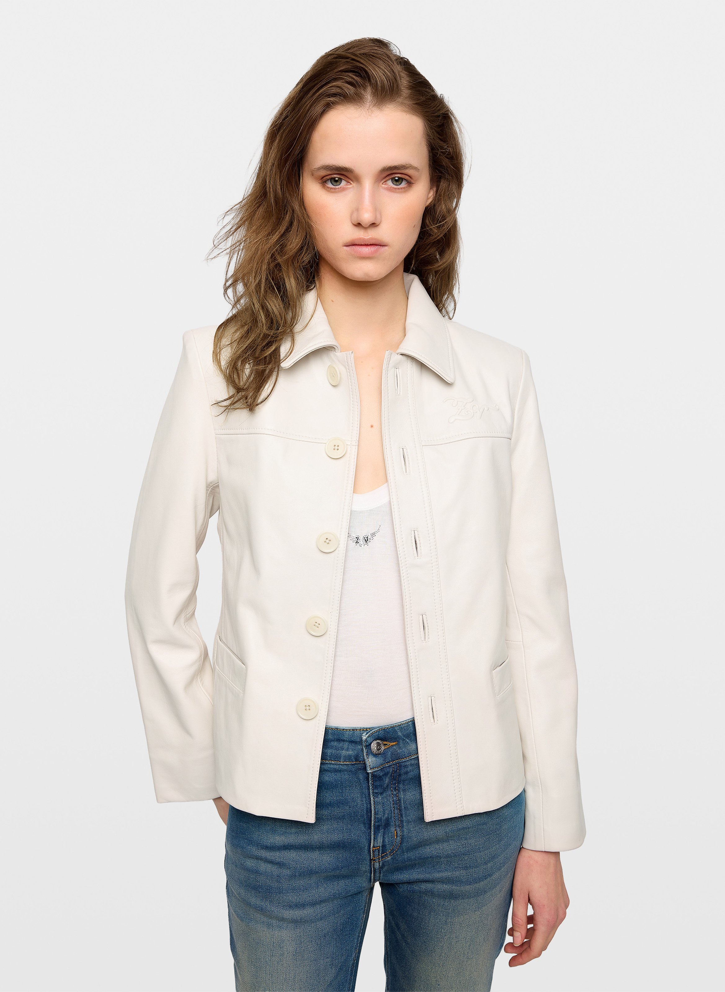 Veste col classique en cuir liamys ZADIG&VOLTAIRE Blanc
