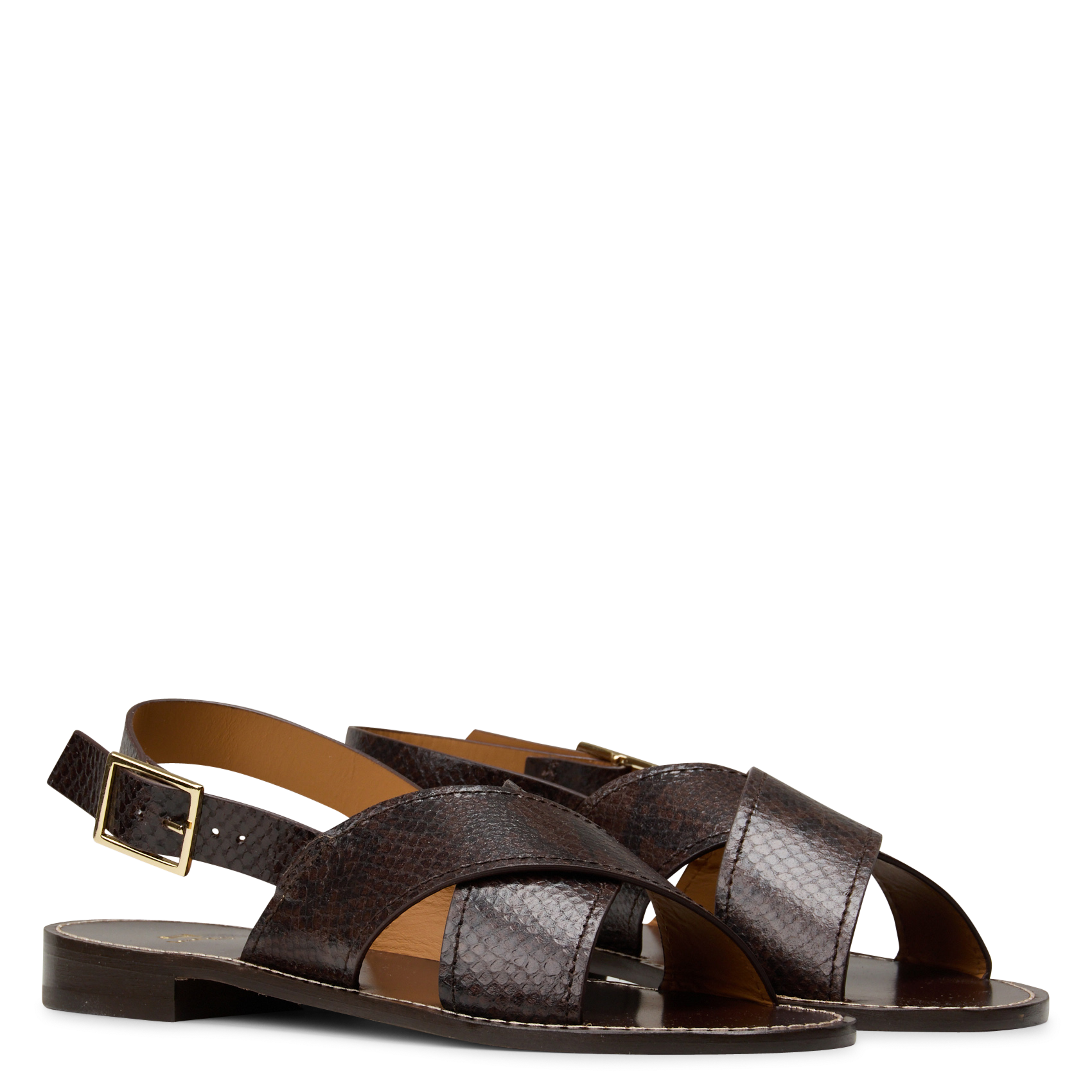 Flat leather sandals zita BOBBIES Brown