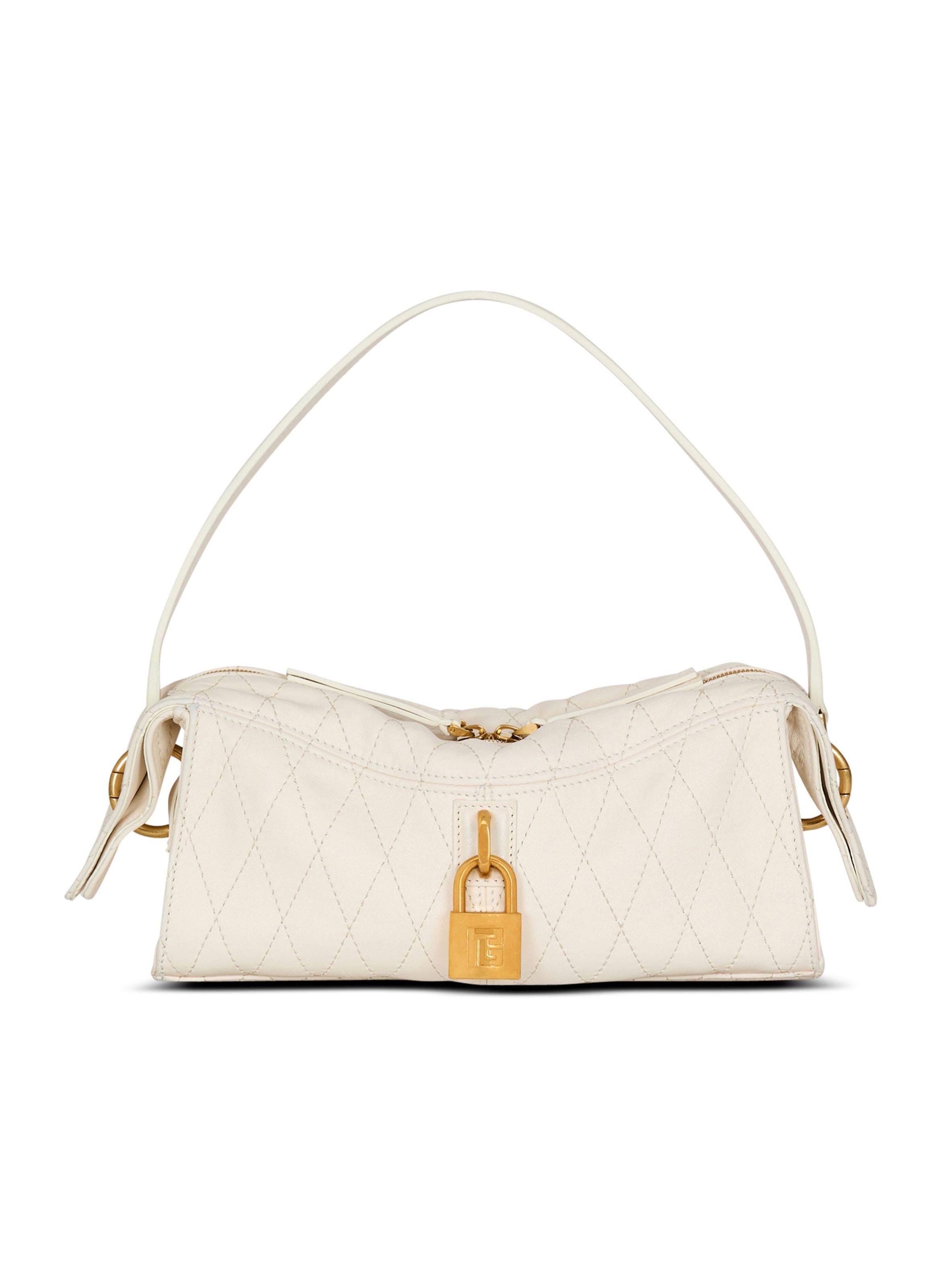 Sac pulse small en cuir lisse surpiqué BALMAIN Blanc