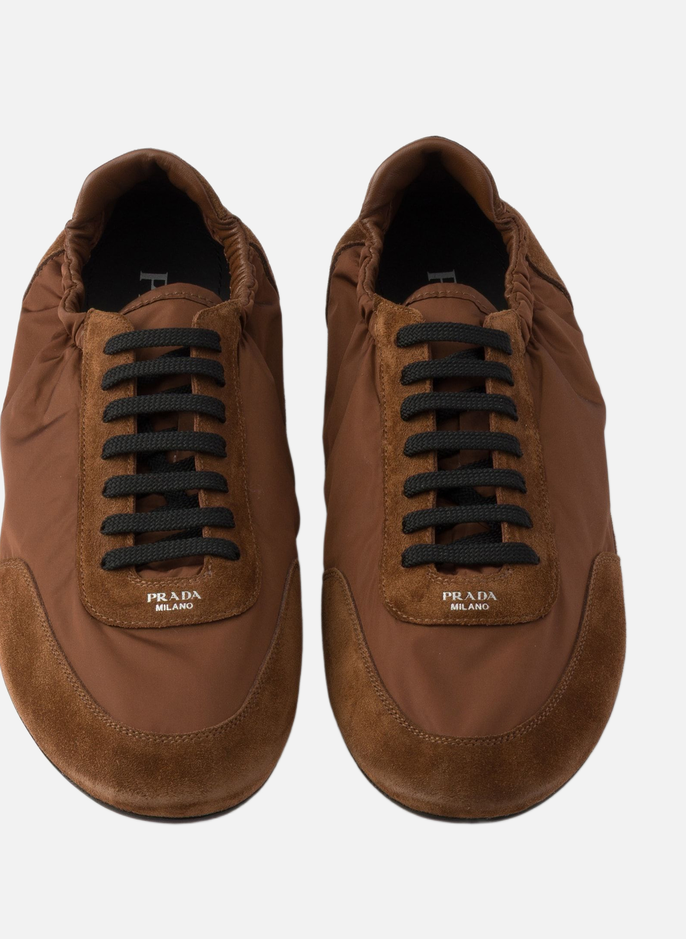 Sneakers élastiques collapse en re-nylon et veau v PRADA Marron