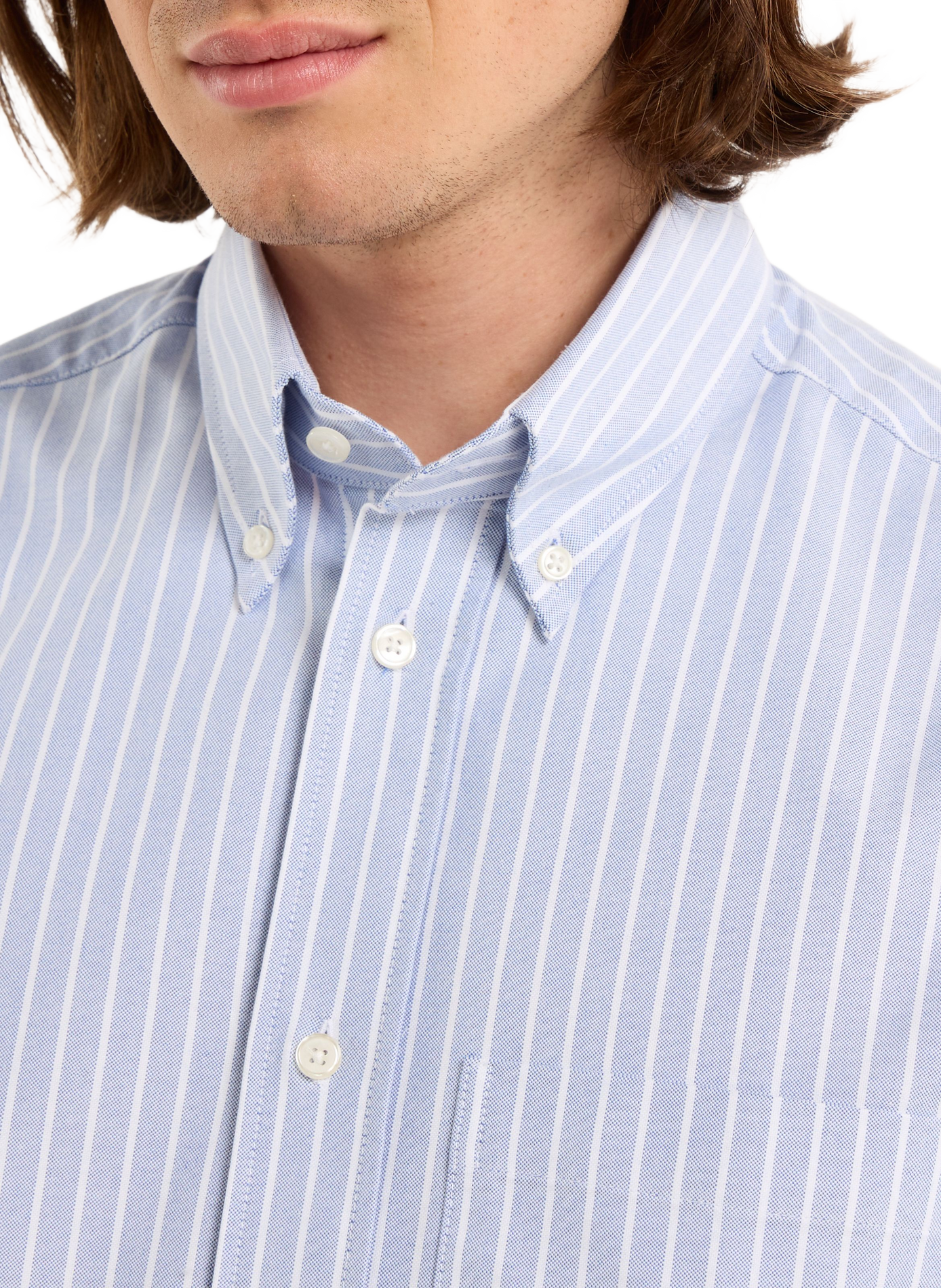 Gray American collar striped cotton shirt SAISON 1865 Blue
