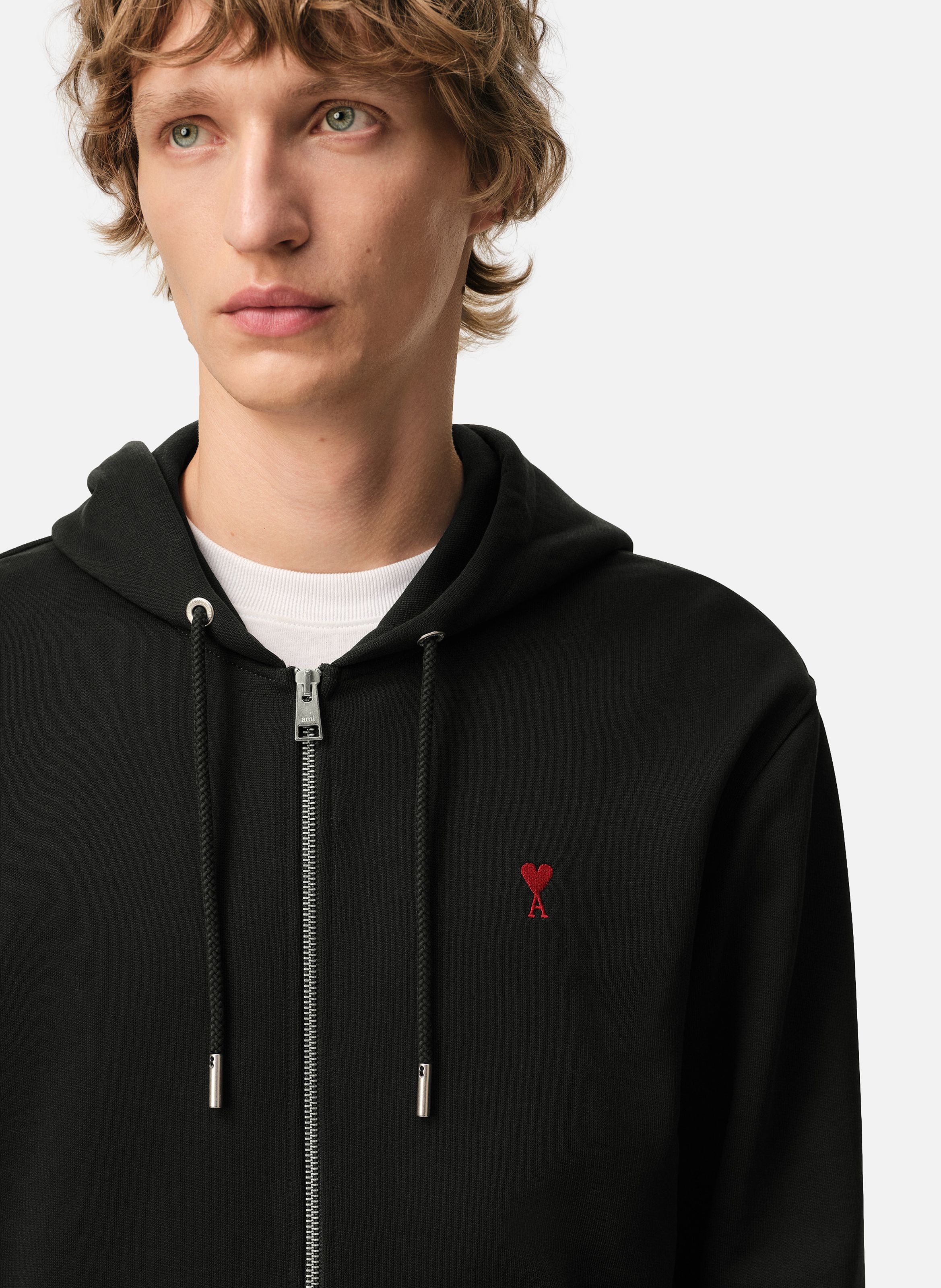 Hoodie zippé ami de coeur rouge unisexe AMI PARIS Noir