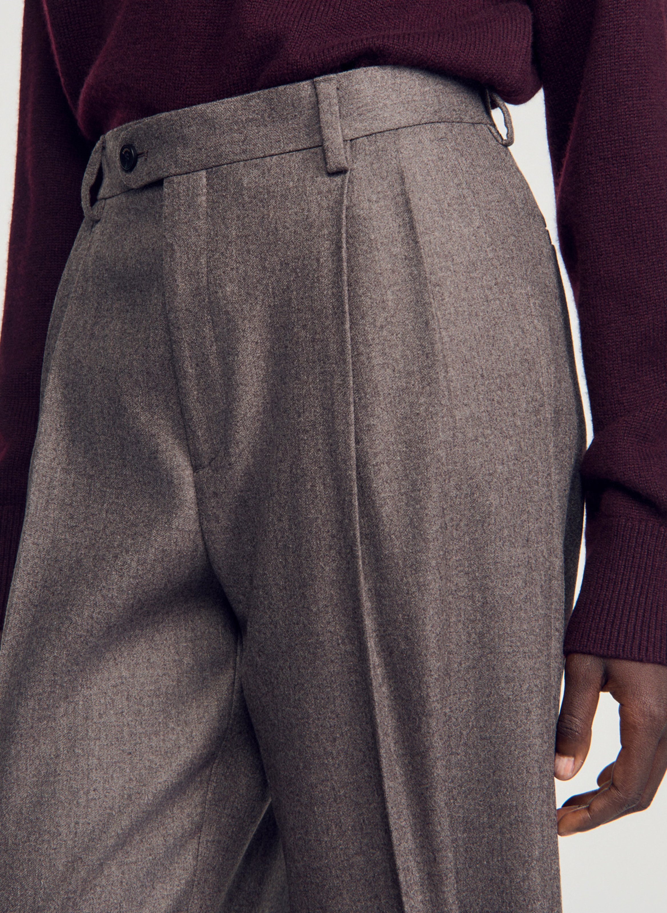Pantalon droit en laine SANDRO Beige