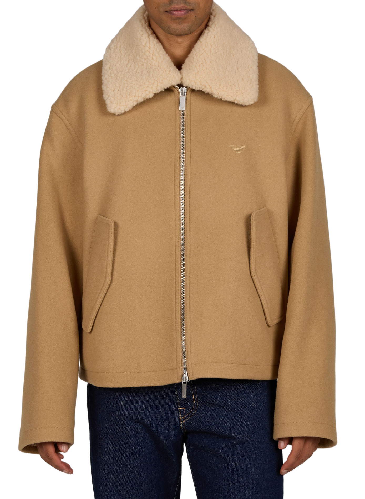 Jacke mit klassischem Kragen aus Wolle EMPORIO ARMANI Beige