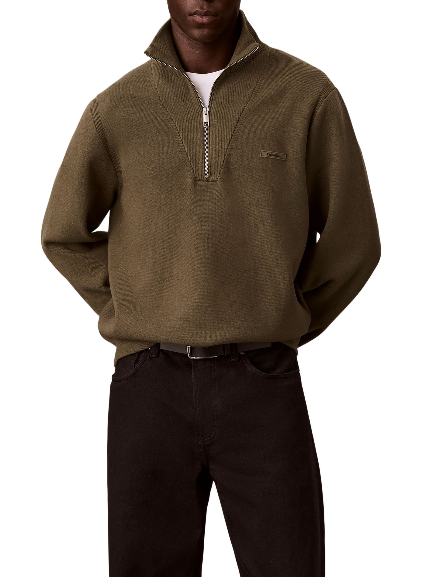 Pull droit à col montant zippé  CALVIN KLEIN Kaki
