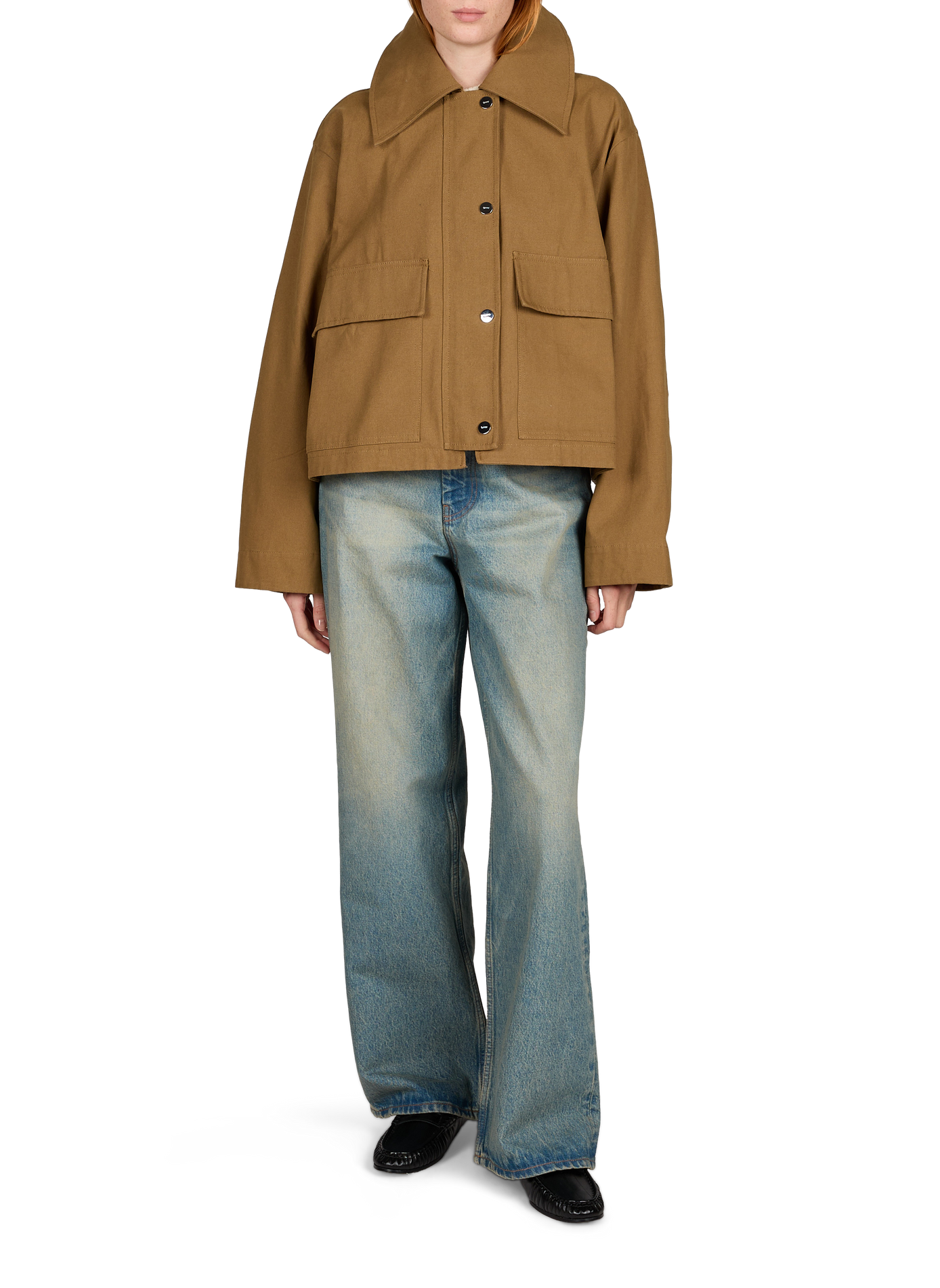 Straight-fit cotton jacket GANNI Brown