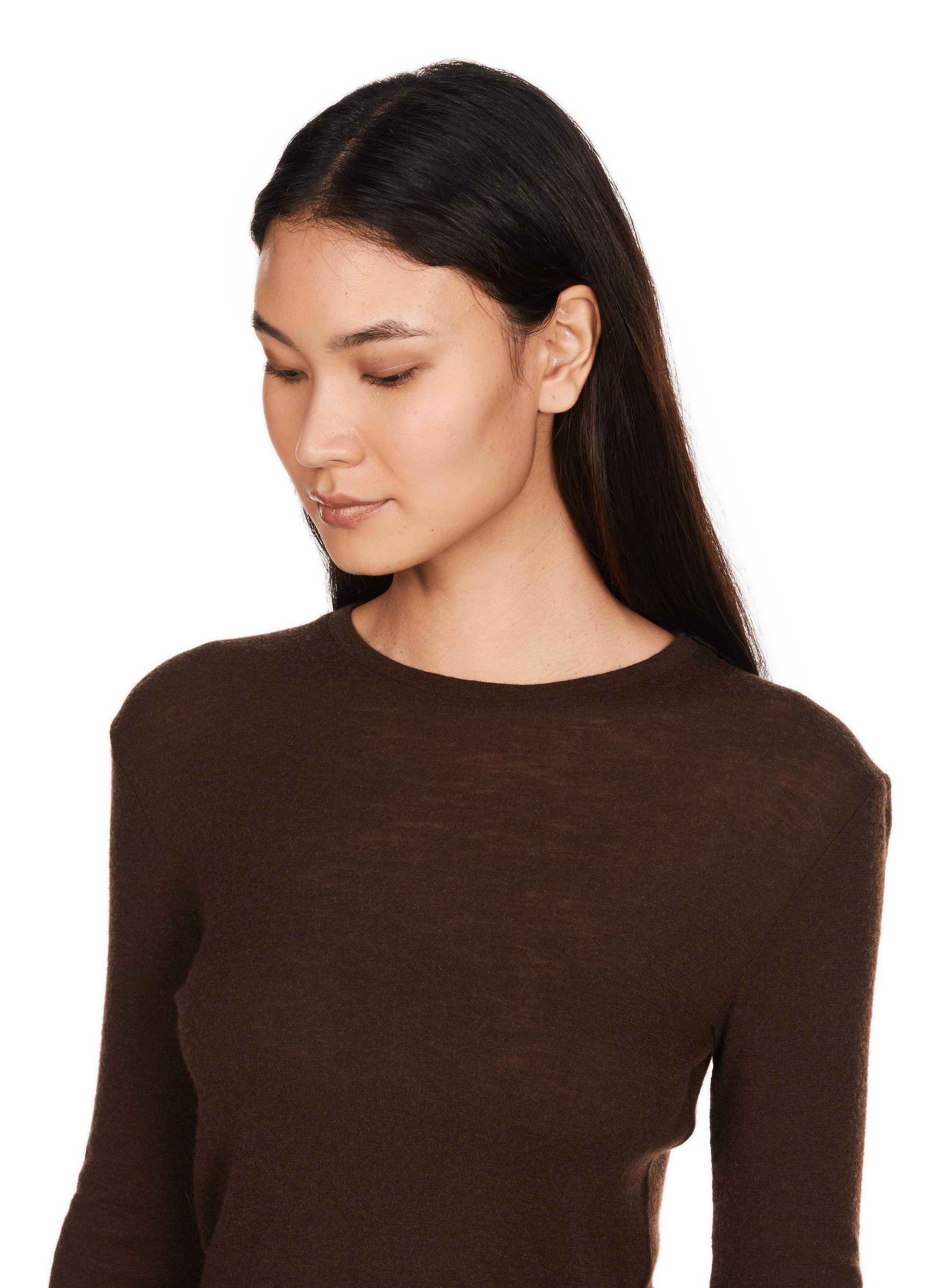 Pull fin Qola col rond en laine vierge SAISON 1865 Marron