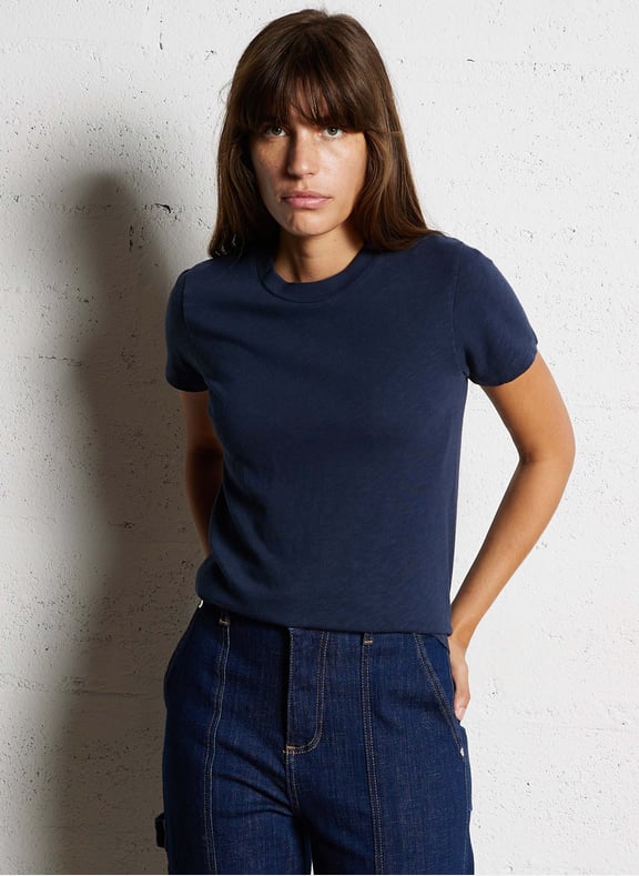 Tee-shirt col rond droit en coton sonoma Bleu by AMERICAN VINTAGE AMERICAN VINTAGE Tee-shirt col rond droit en coton sonoma Bleu