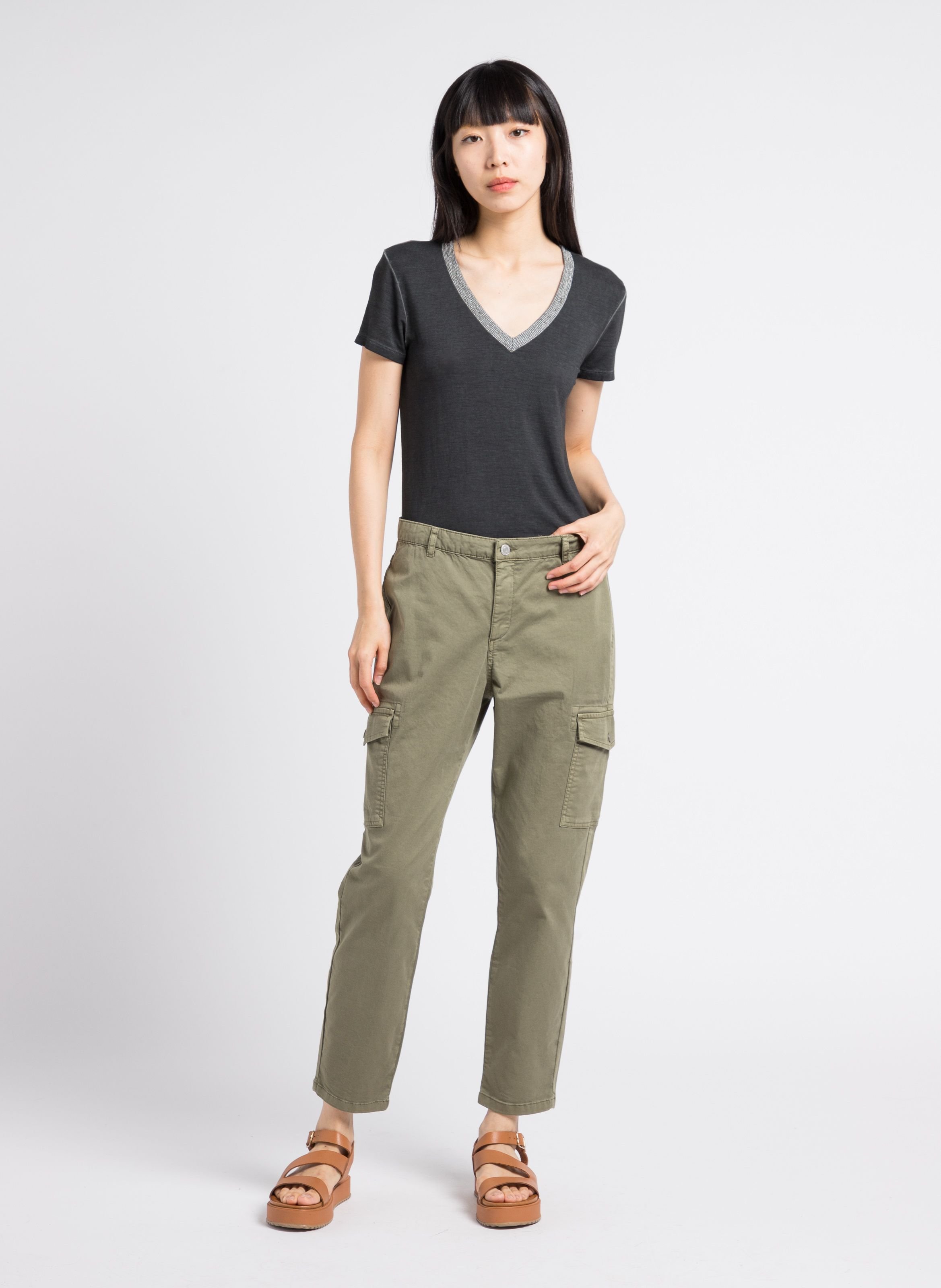 Tee-shirt col v chainettes bijoux IKKS Noir