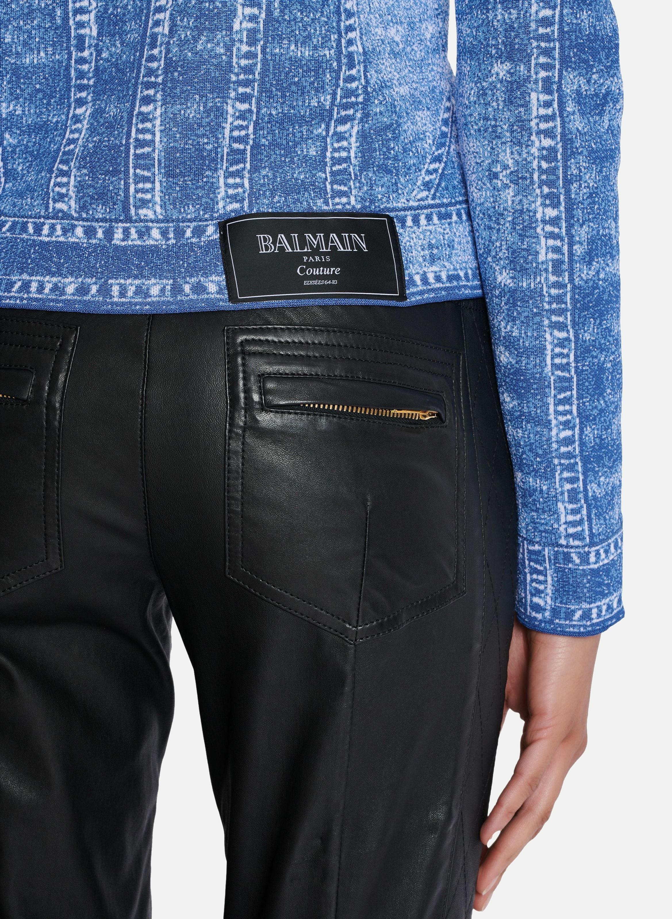 Cardigan en maille jacquard avec trompe-l'œil denim Bleu