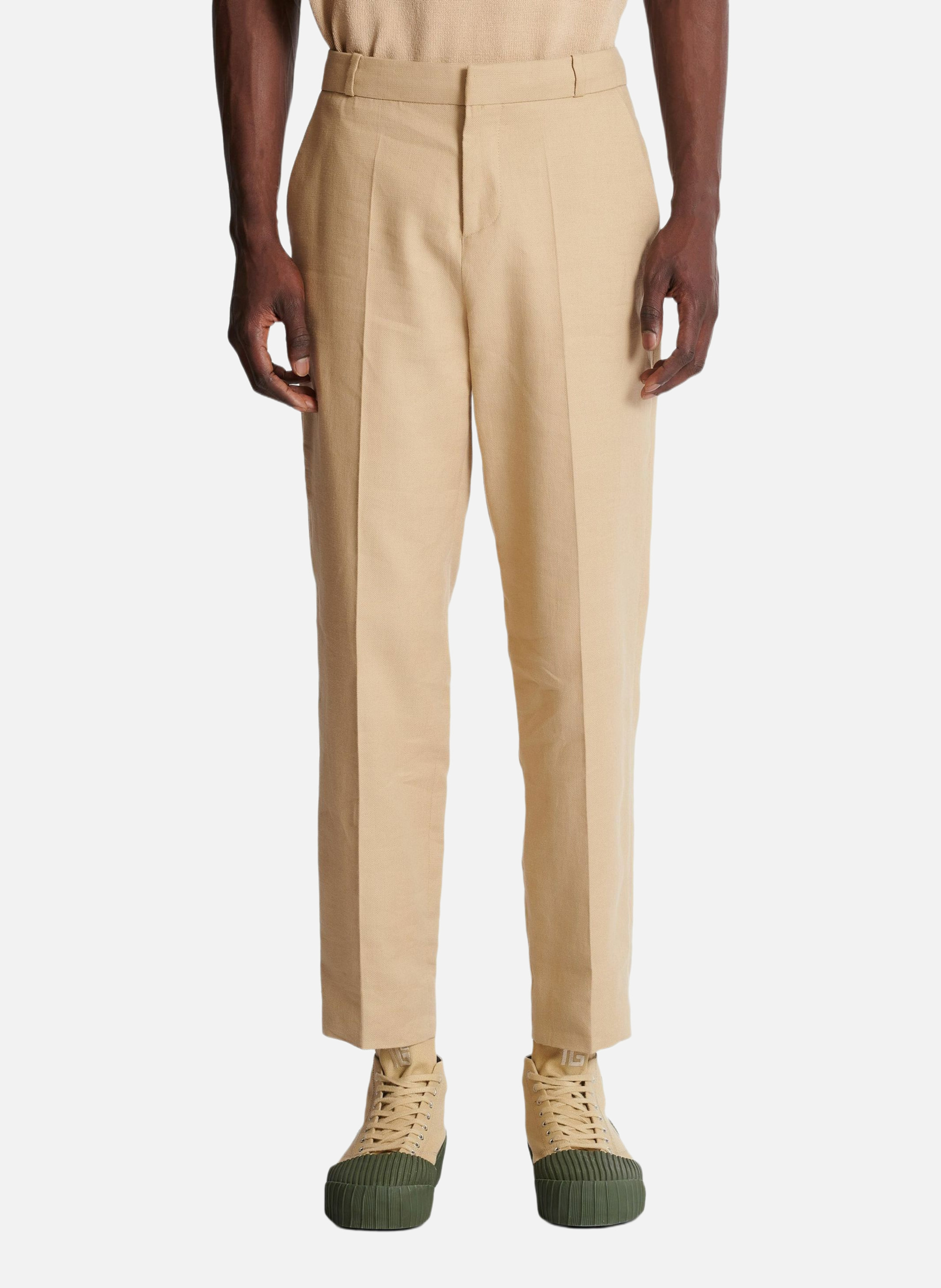 Pantalon tailleur droit en toile BALMAIN Beige