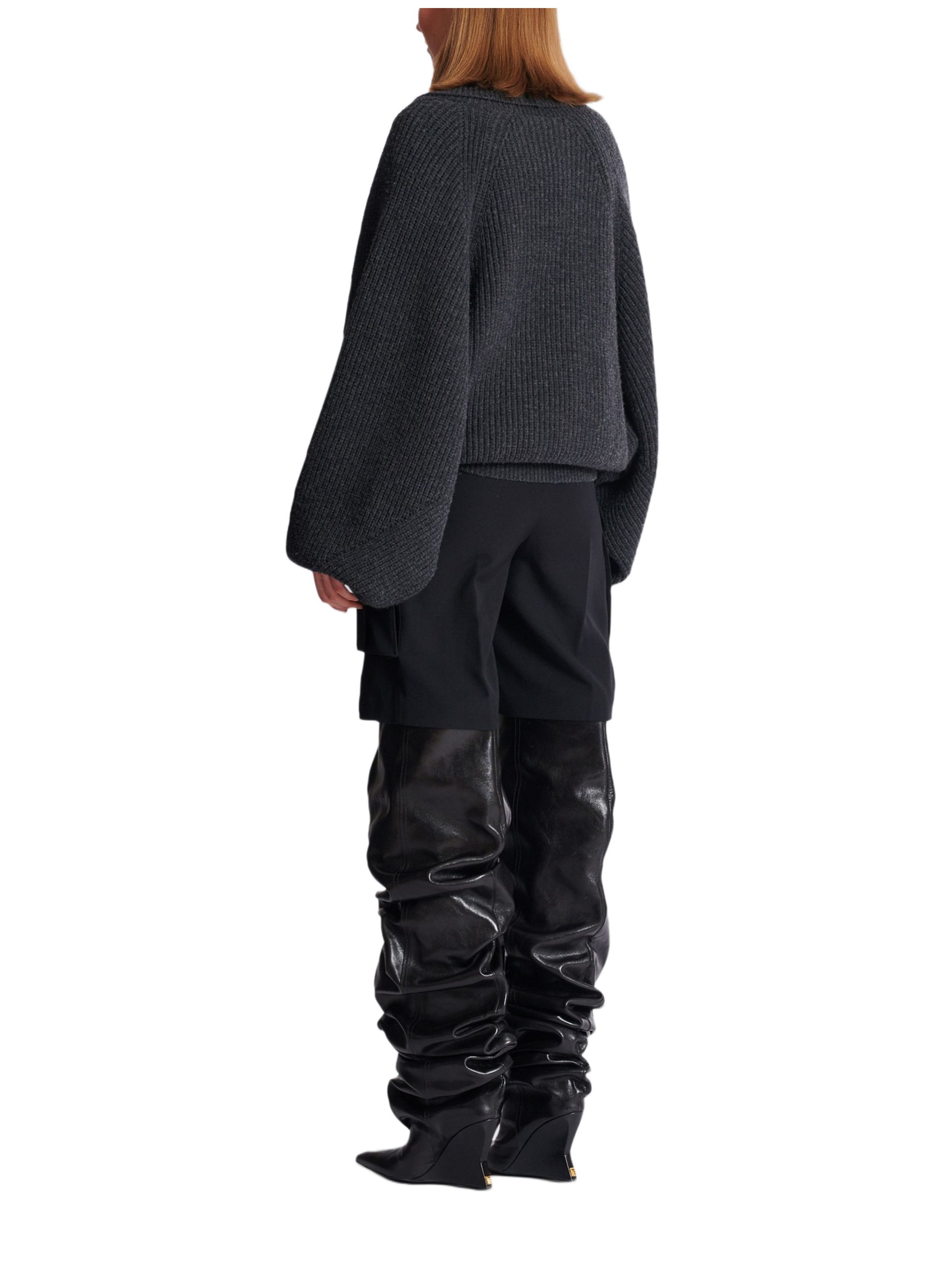 Pull oversize cache-cœur en maille BALMAIN Gris