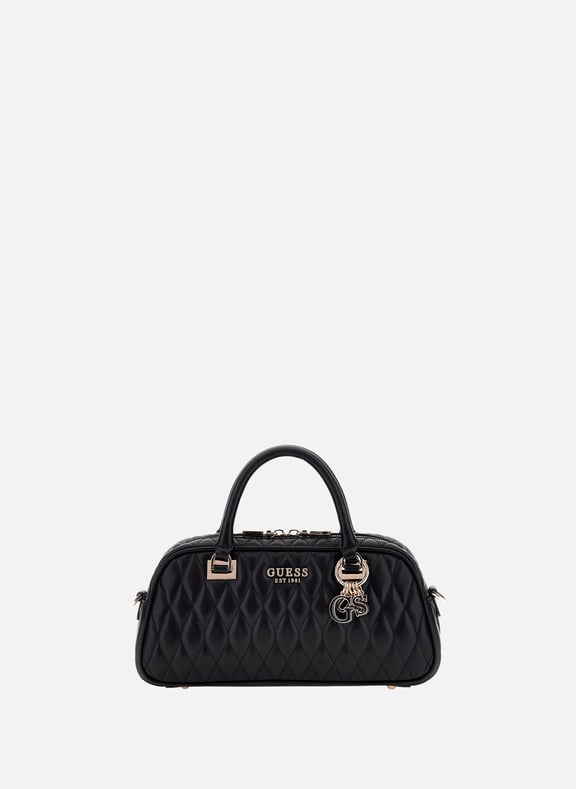FLORAL QUILTED BAG Black by GUESS GUESS FLORAL QUILTED BAG Black