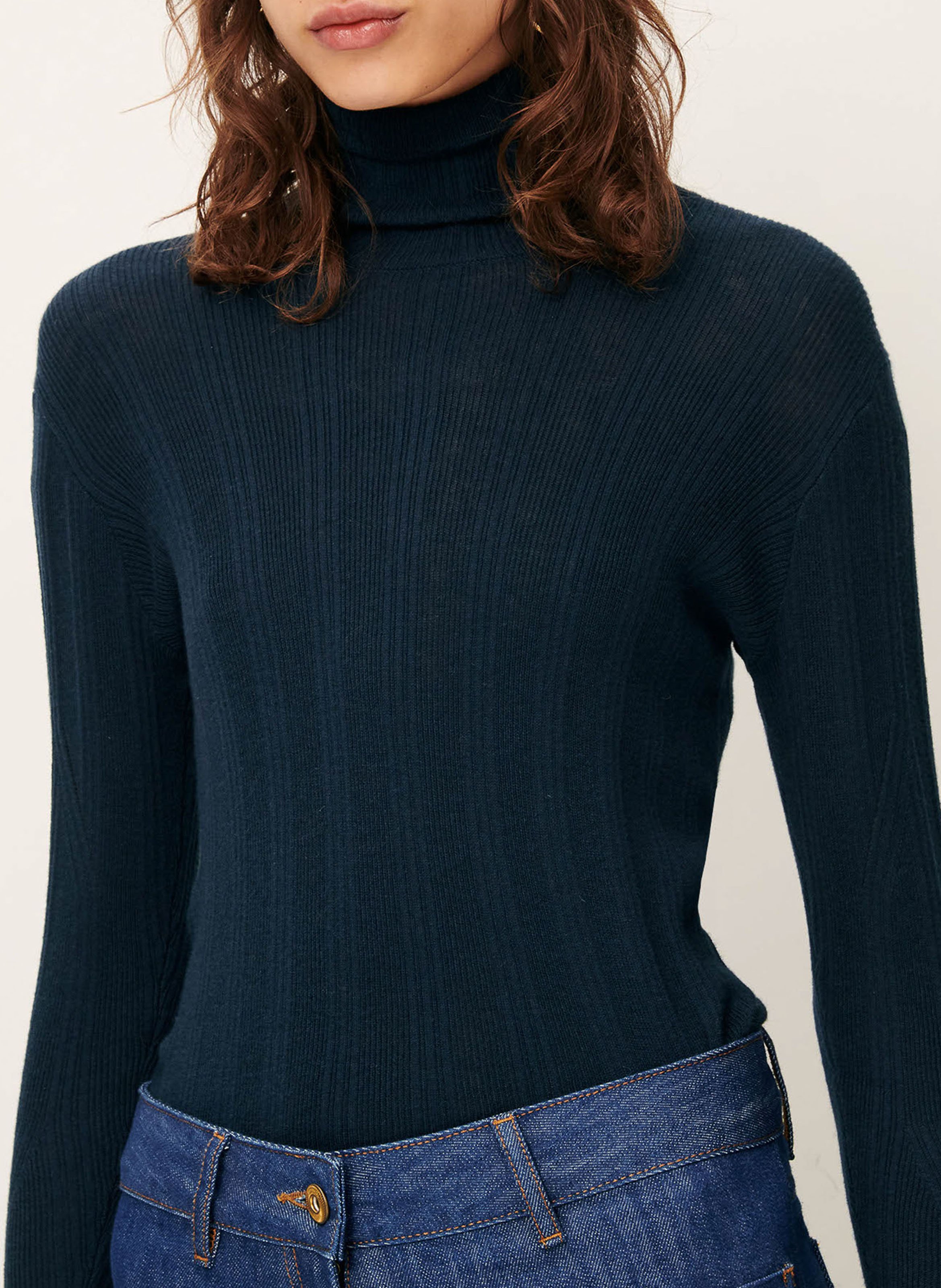 Pull col roulé ajusté en coton mélangé norte SESSUN Bleu