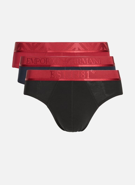 Lot de trois slips en coton mélangé Multicolore by EMPORIO ARMANI EMPORIO ARMANI Lot de trois slips en coton mélangé Multicolore