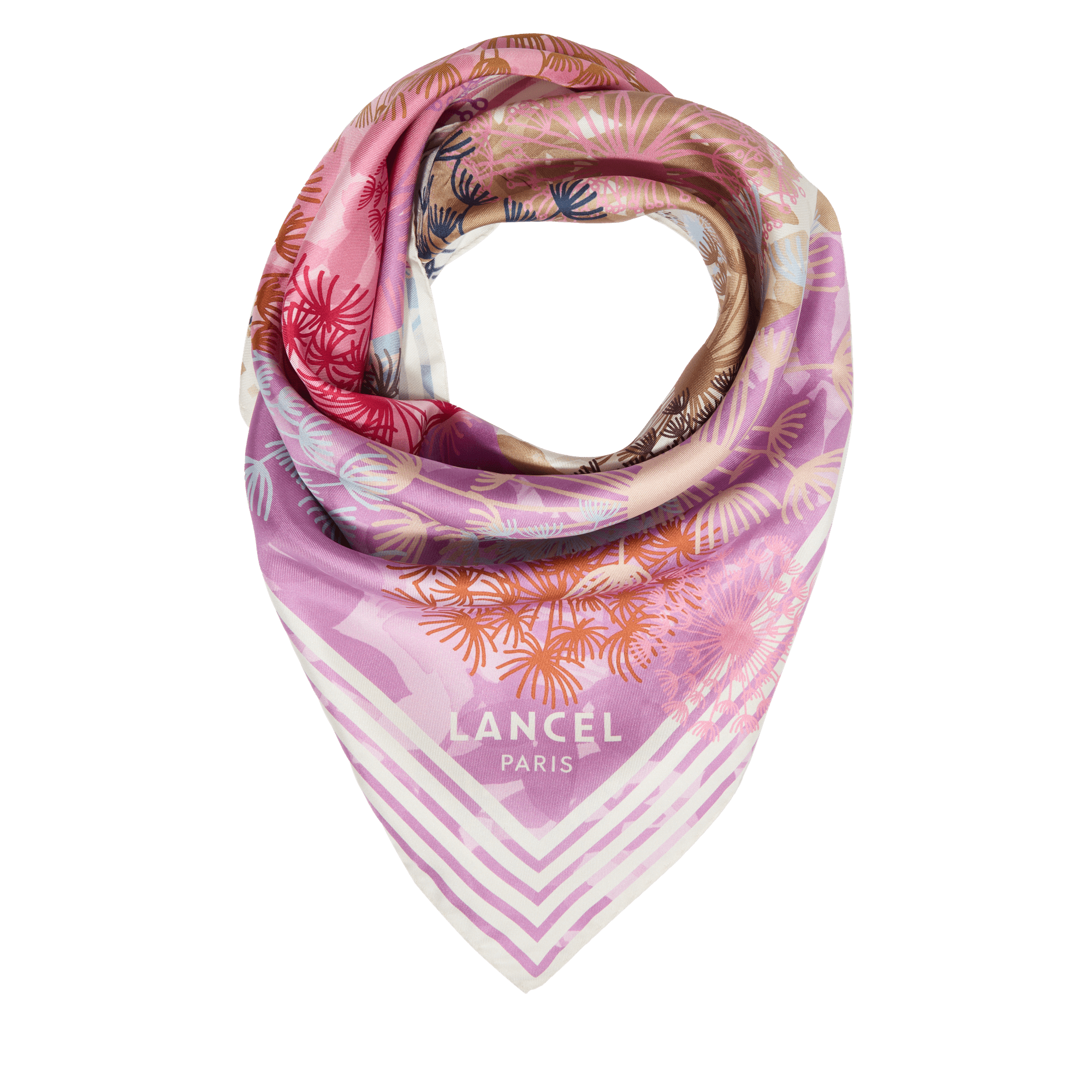 Carré de soie 90 cm motif quadri feux d'artifice en soie LANCEL Rouge