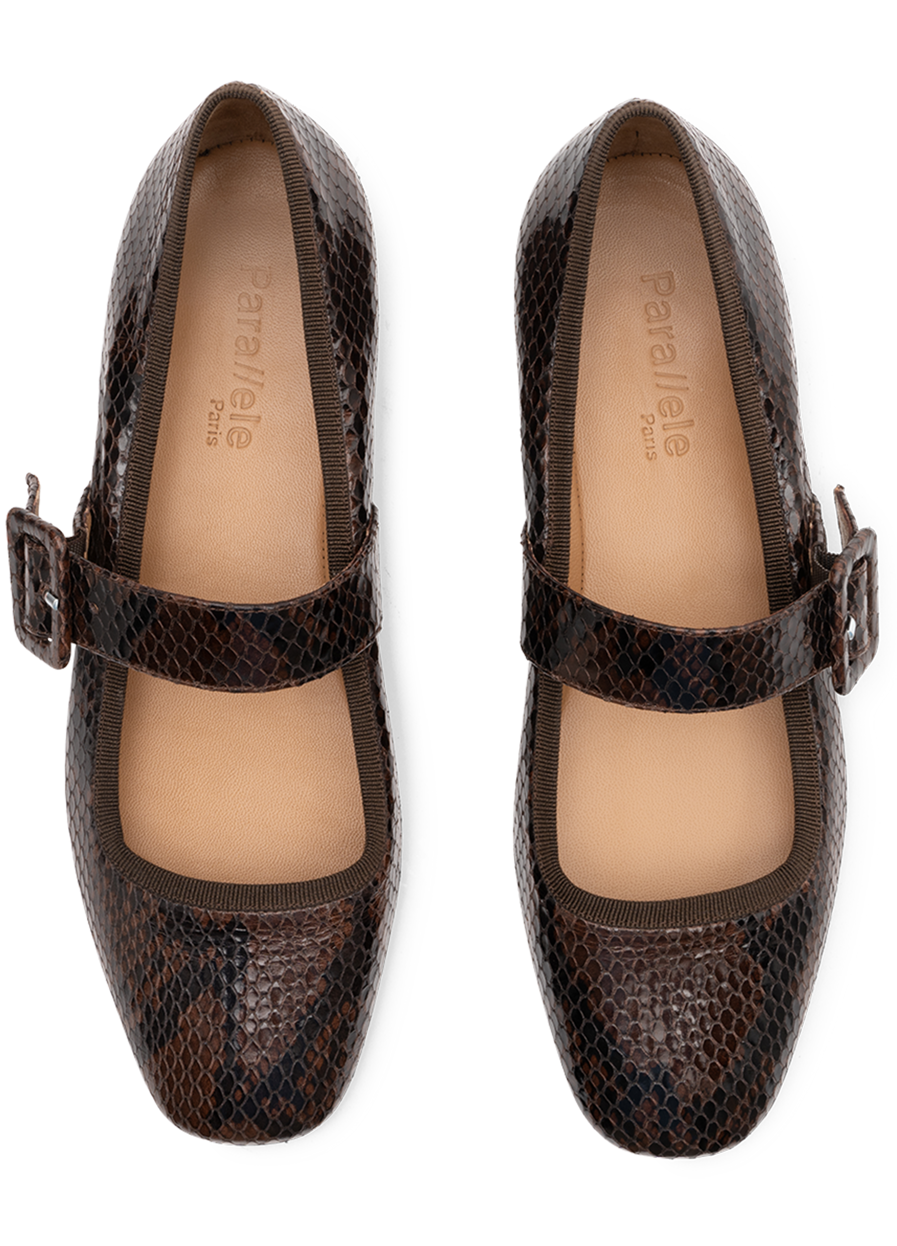Ballerines moki en python PARALLELE Marron