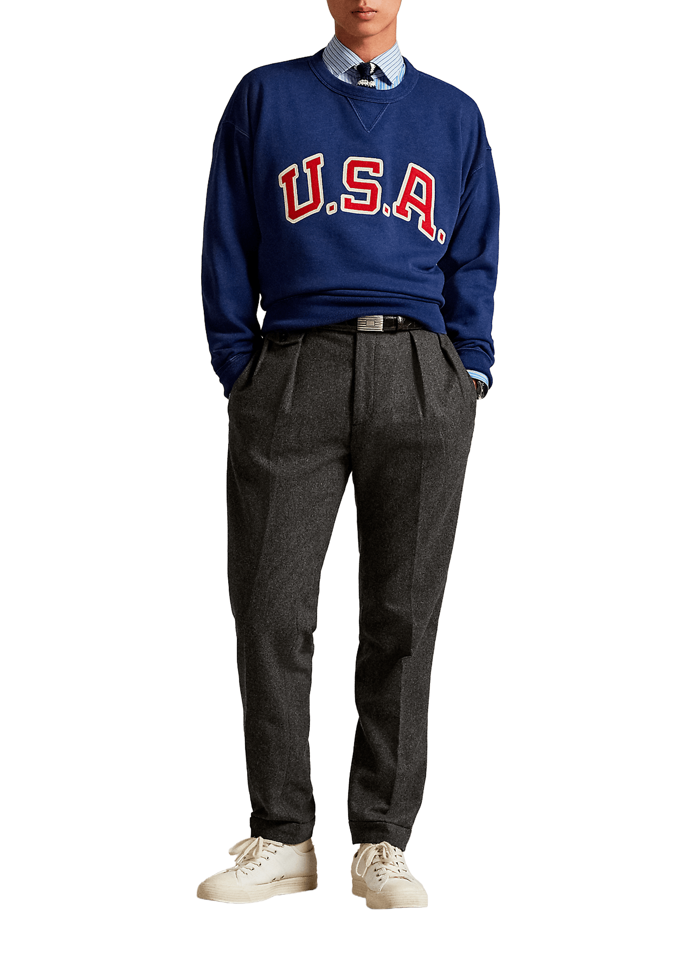 Oversized round neck sweater in blended cotton. POLO RALPH LAUREN Blue