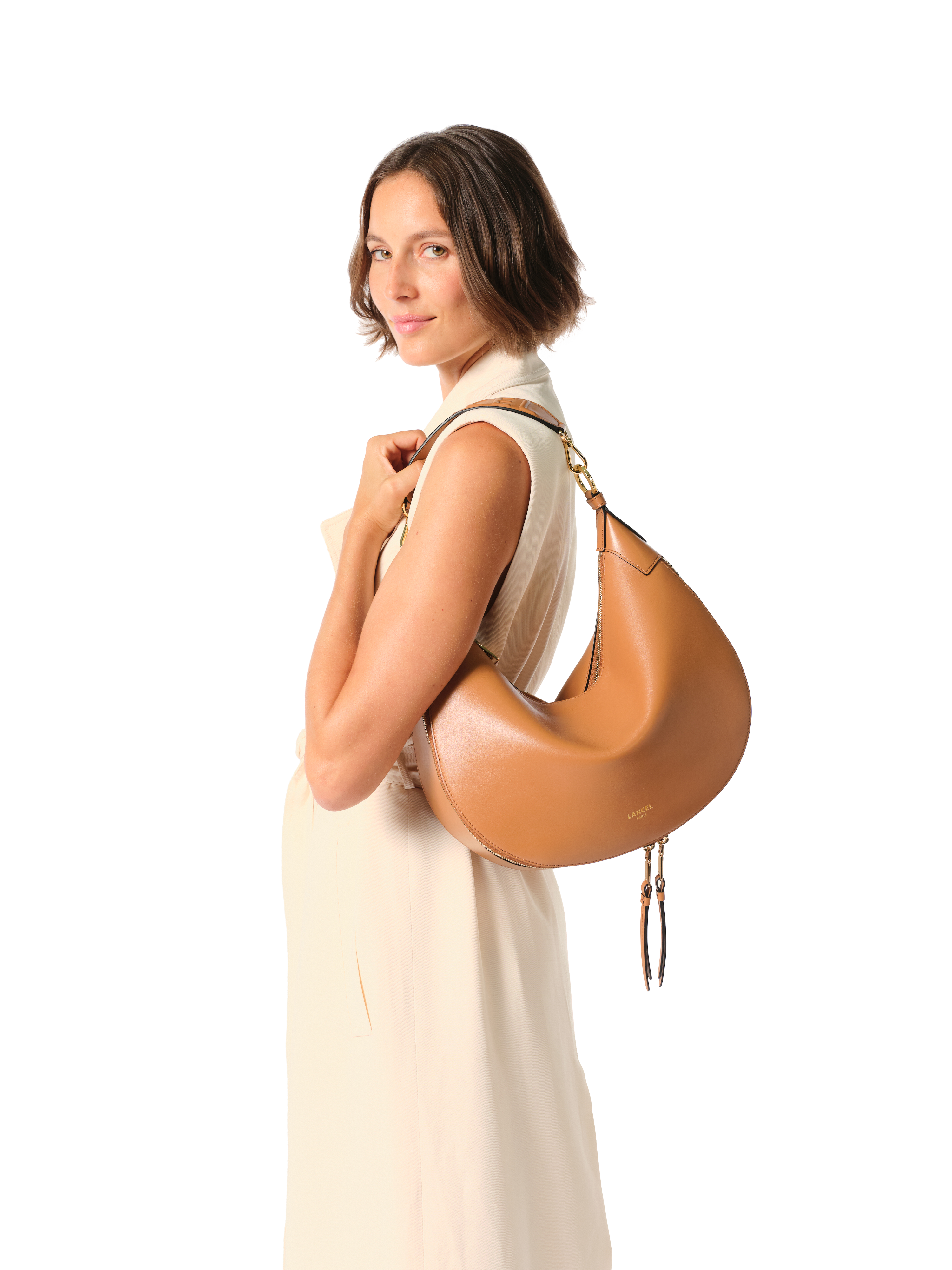 Sac hobo zippé m origami de lancel en cuir LANCEL Marron