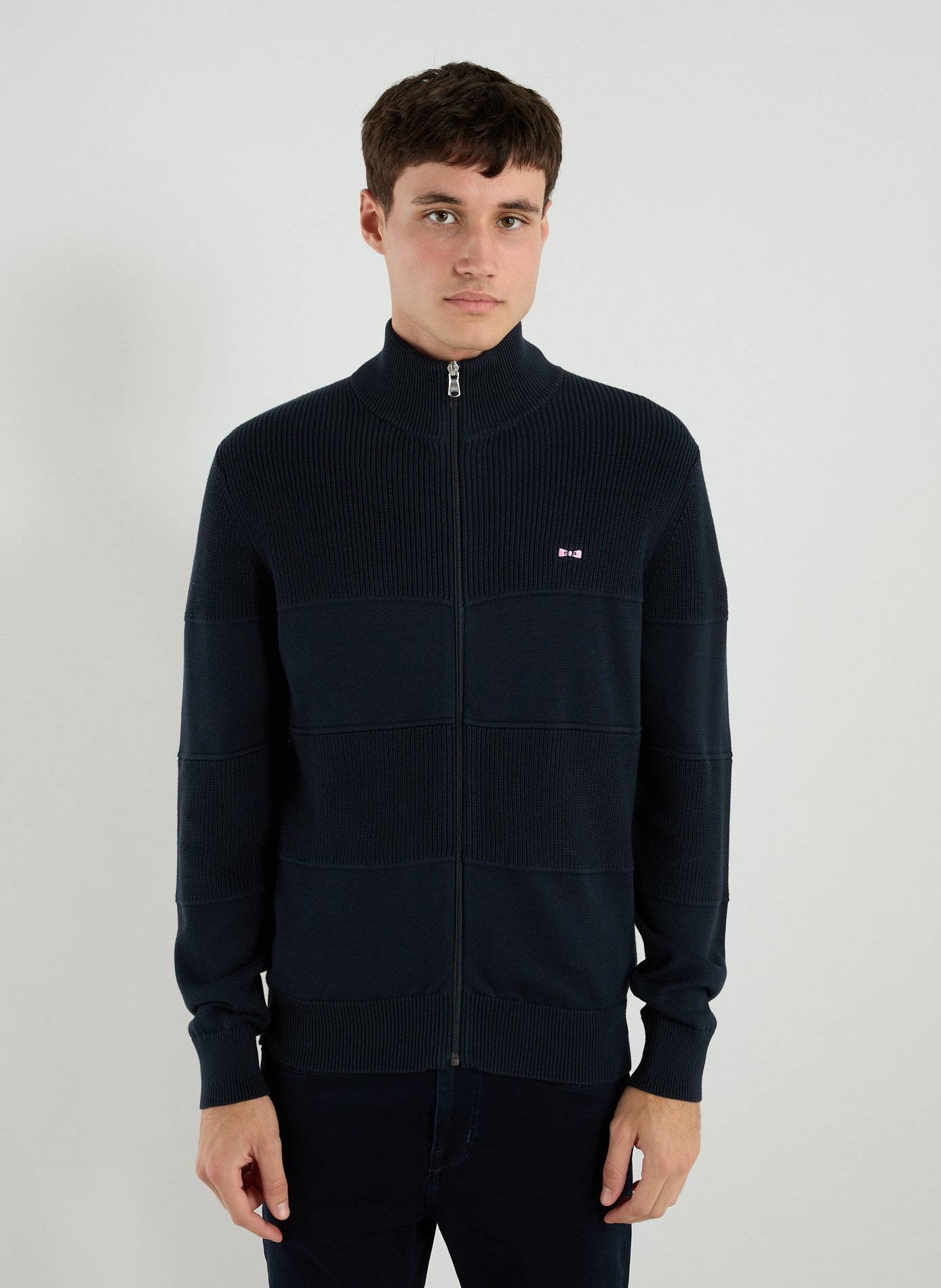 EDEN PARK Pull zippé col montant en coton Bleu