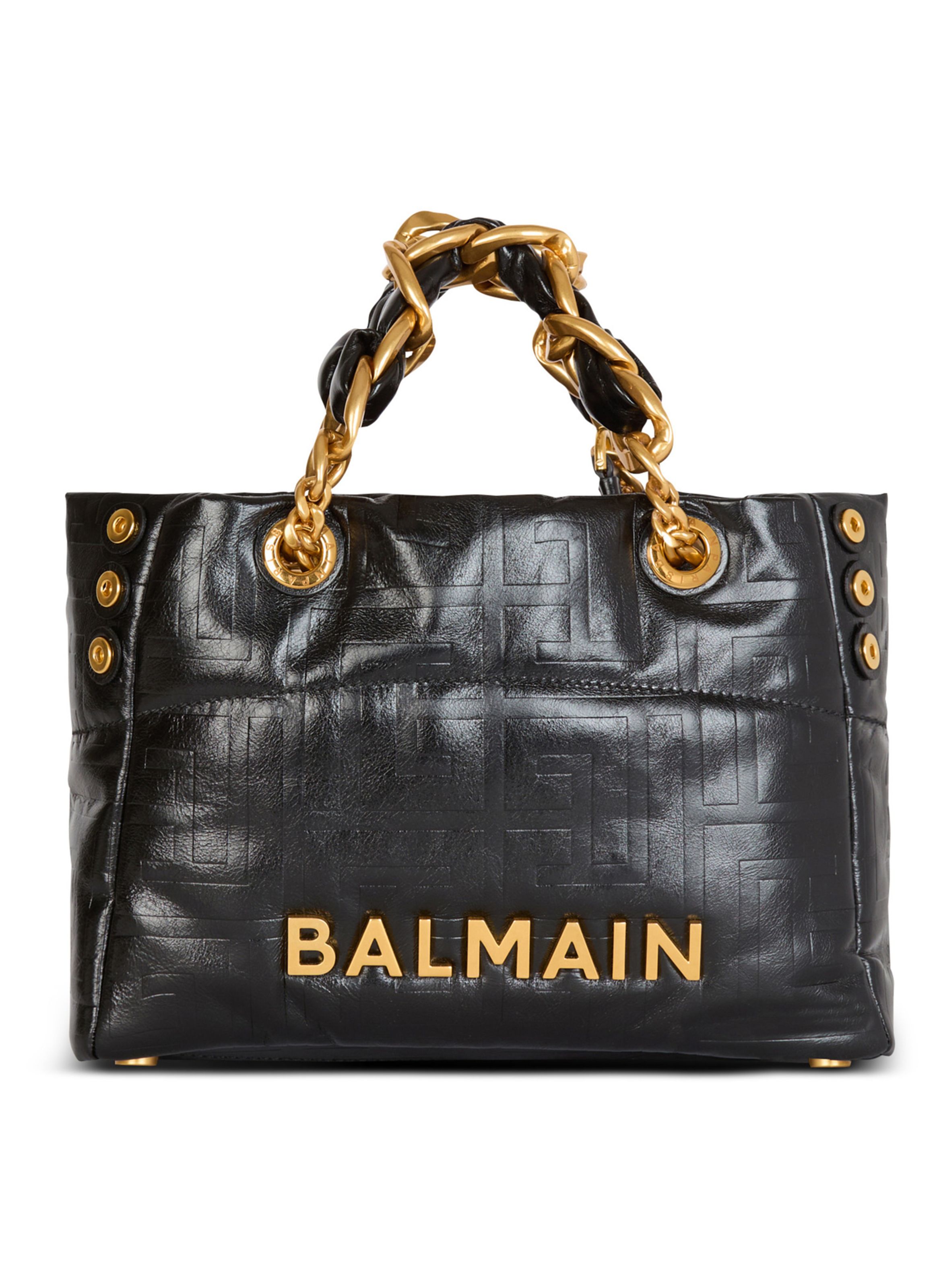 BALMAIN Sac cabas 1945 soft small en cuir de veau craquelé Noir