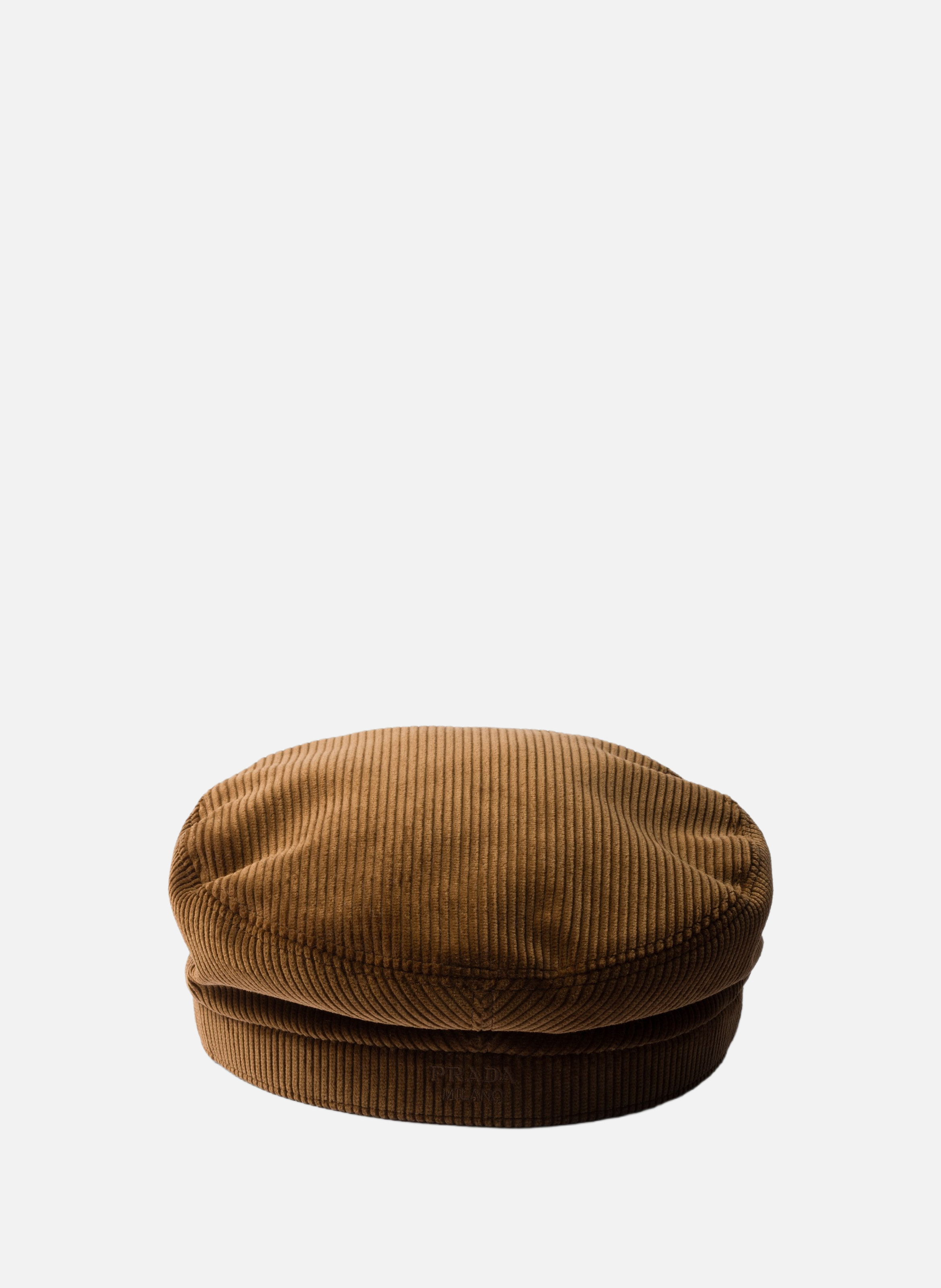 Casquette gavroche en velours côtelé PRADA Marron