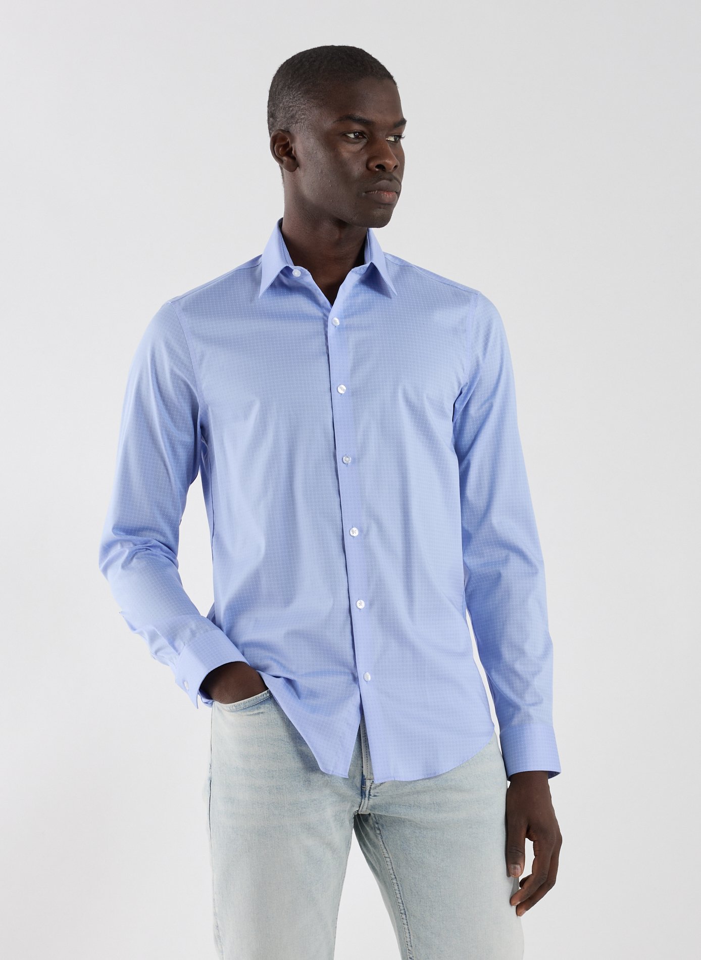 CALVIN KLEIN Slim cotton-blend shirt Blue
