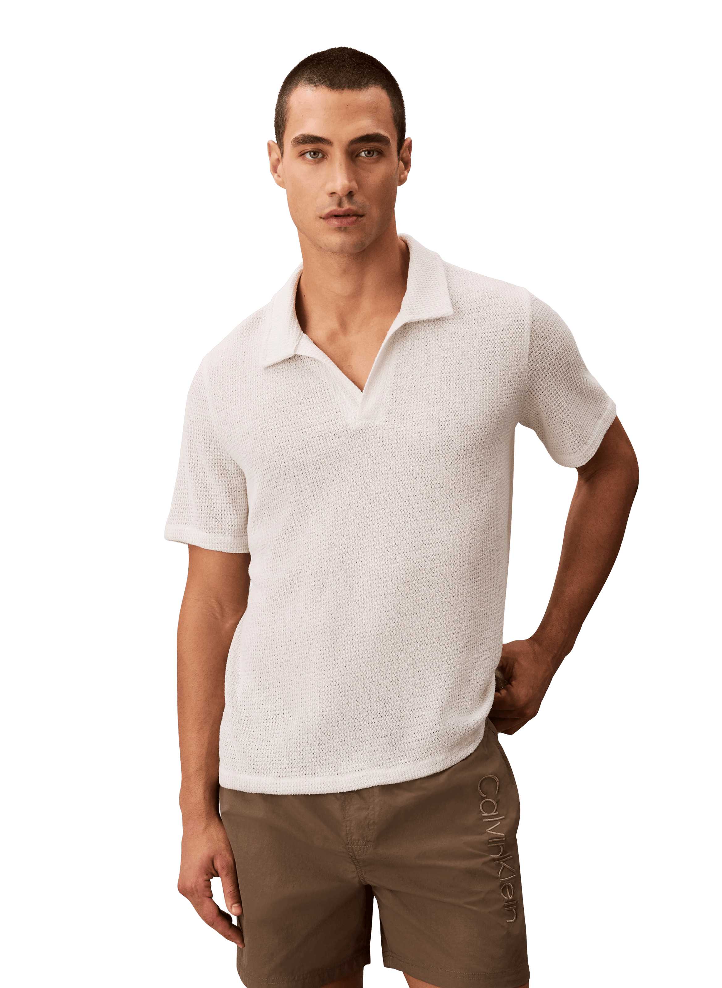Polo droit manches courtes texturé CALVIN KLEIN Beige