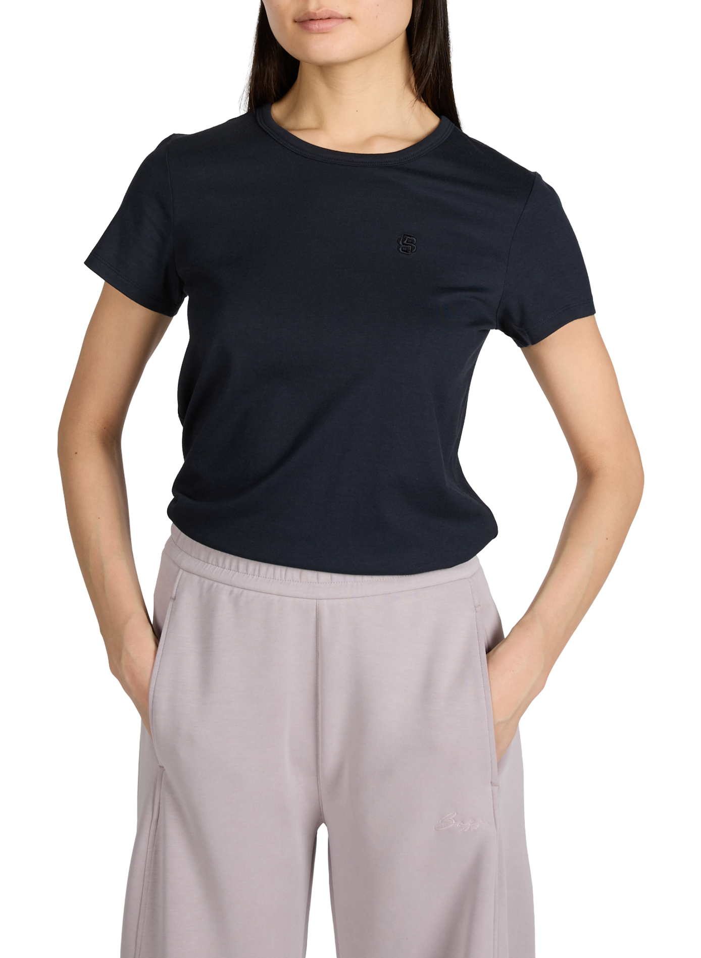 Round neck t-shirt in blended cotton and silk BOSS Blue