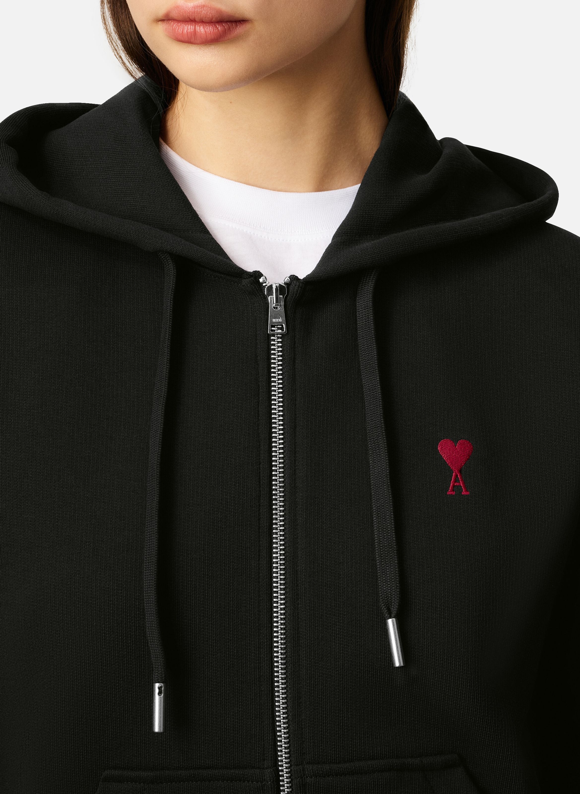 Hoodie Zippé Ami de Coeur Rouge unisexe AMI PARIS Noir