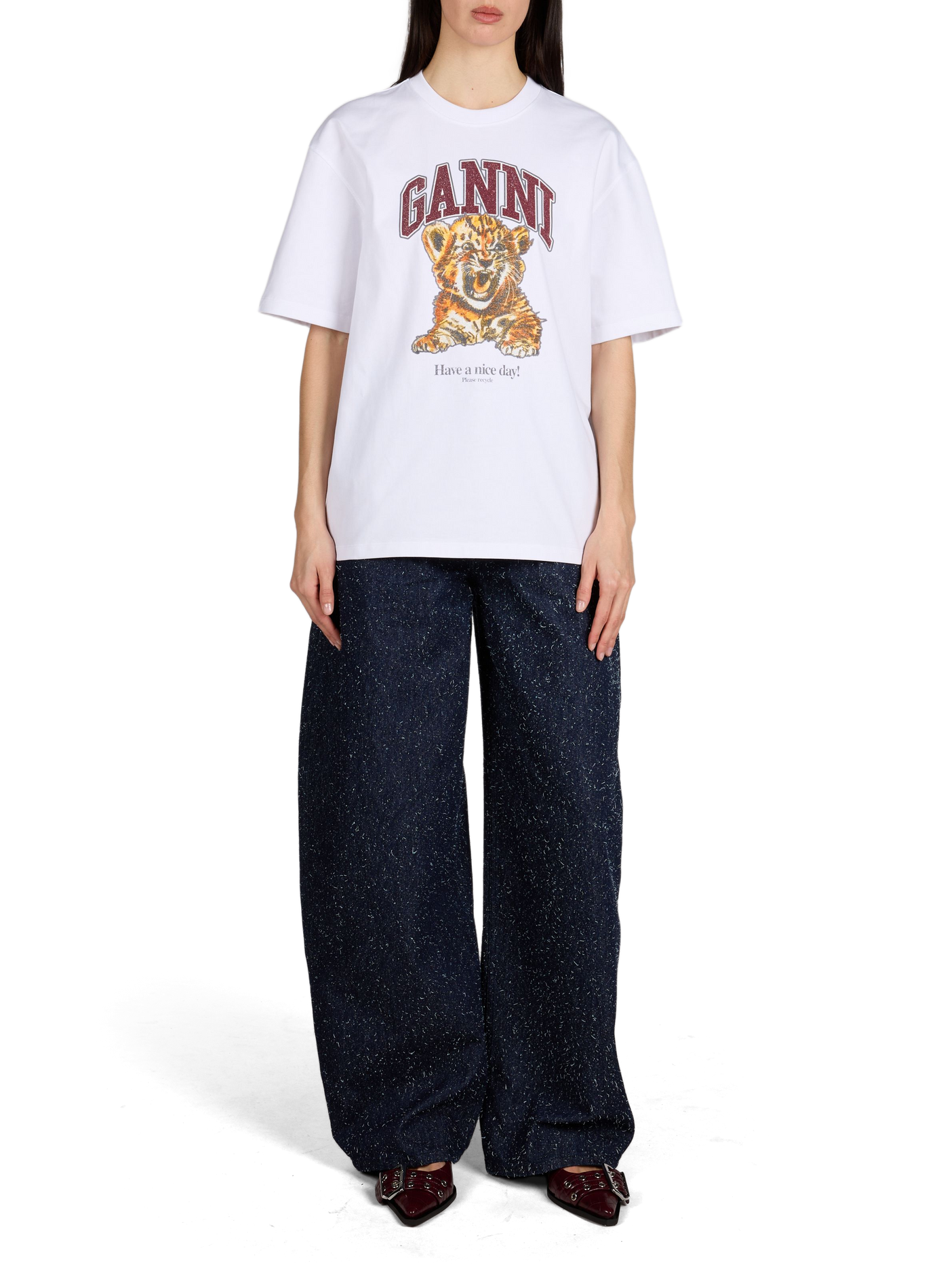 T-shirt imprimé en coton GANNI Blanc