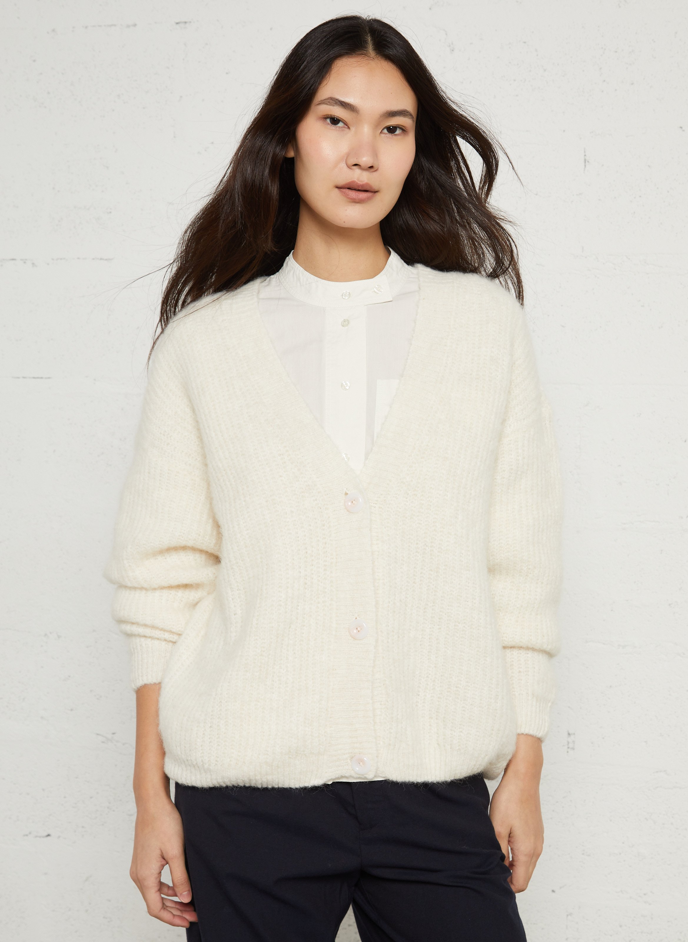 Gilet ample col v en maille mélangée east AMERICAN VINTAGE Beige