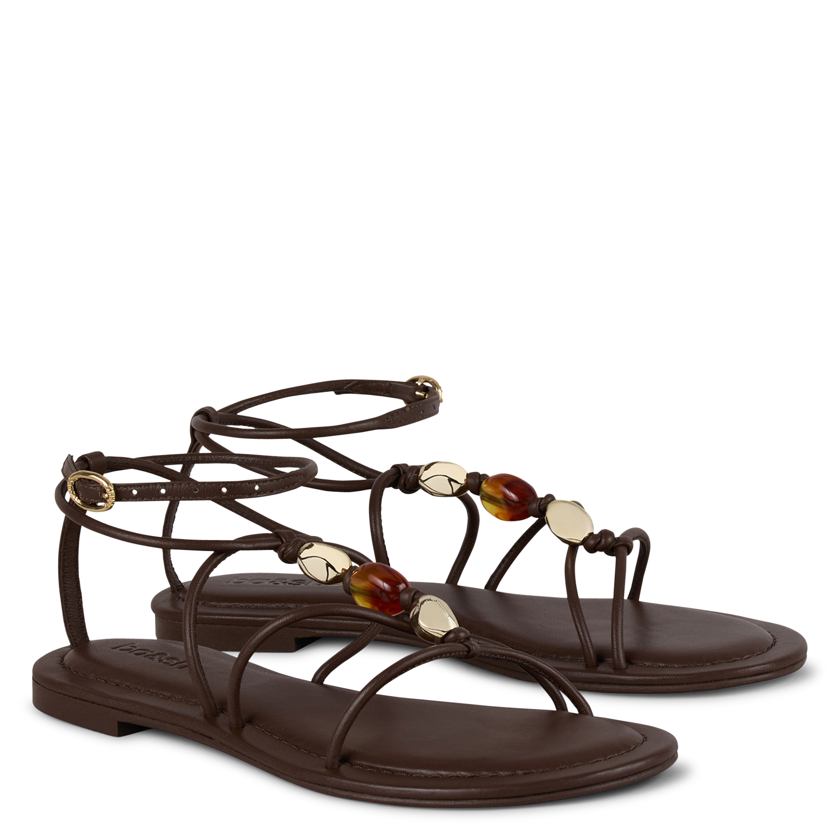 Sandales plates à perles en cuir caya BA&SH Marron
