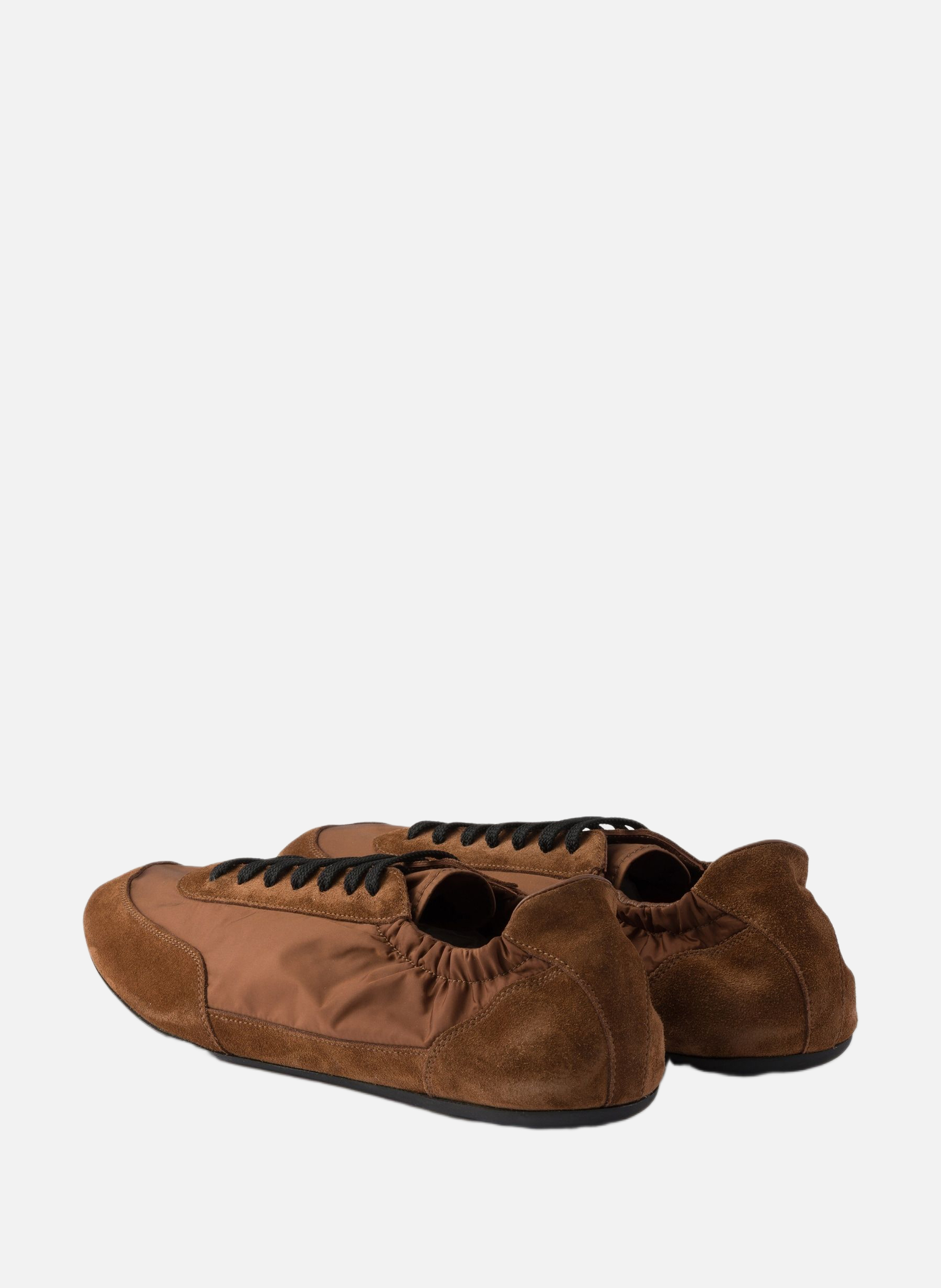 Sneakers élastiques collapse en re-nylon et veau v PRADA Marron
