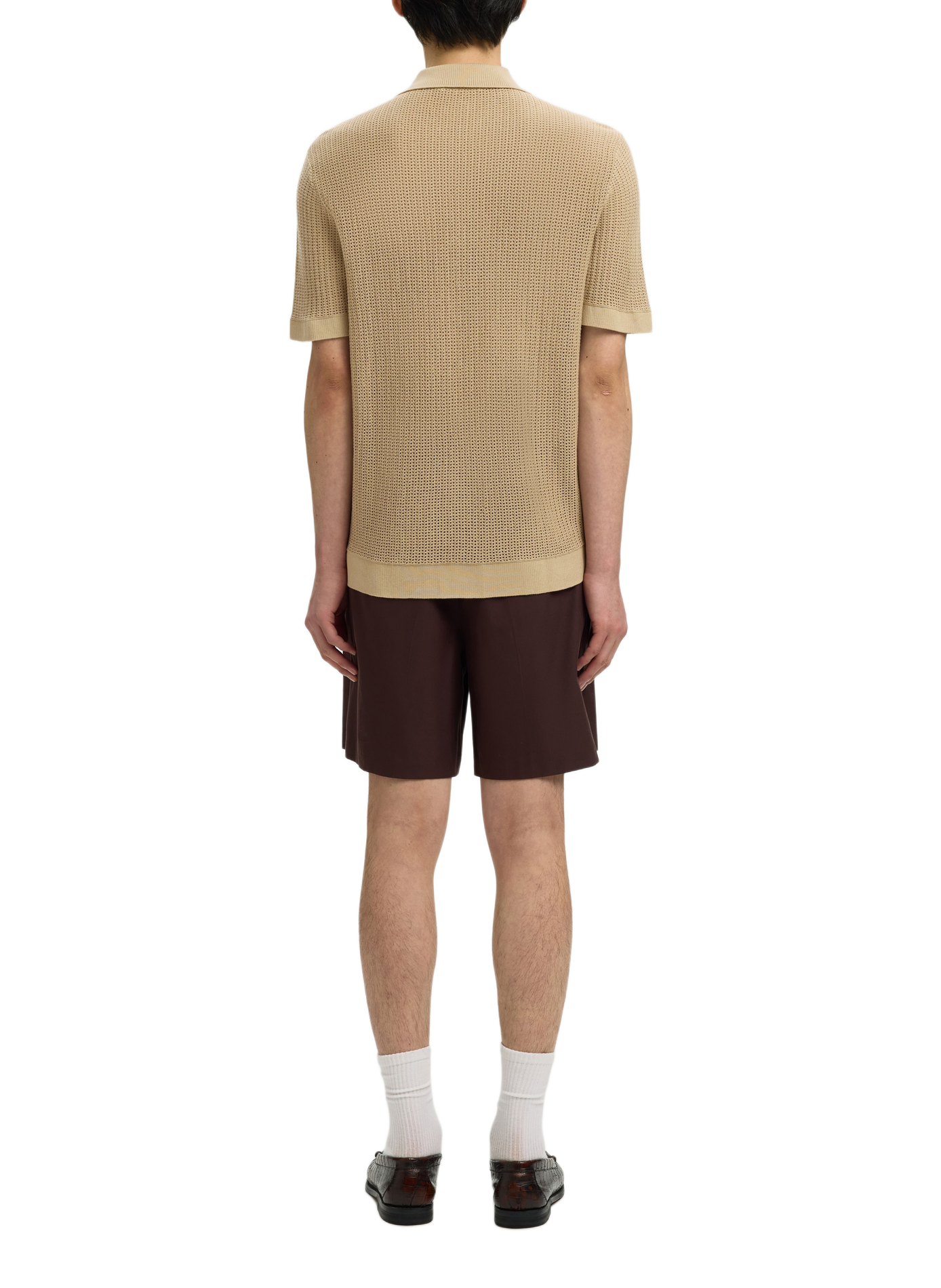 Short-sleeve cotton knit polo SELECTED Beige