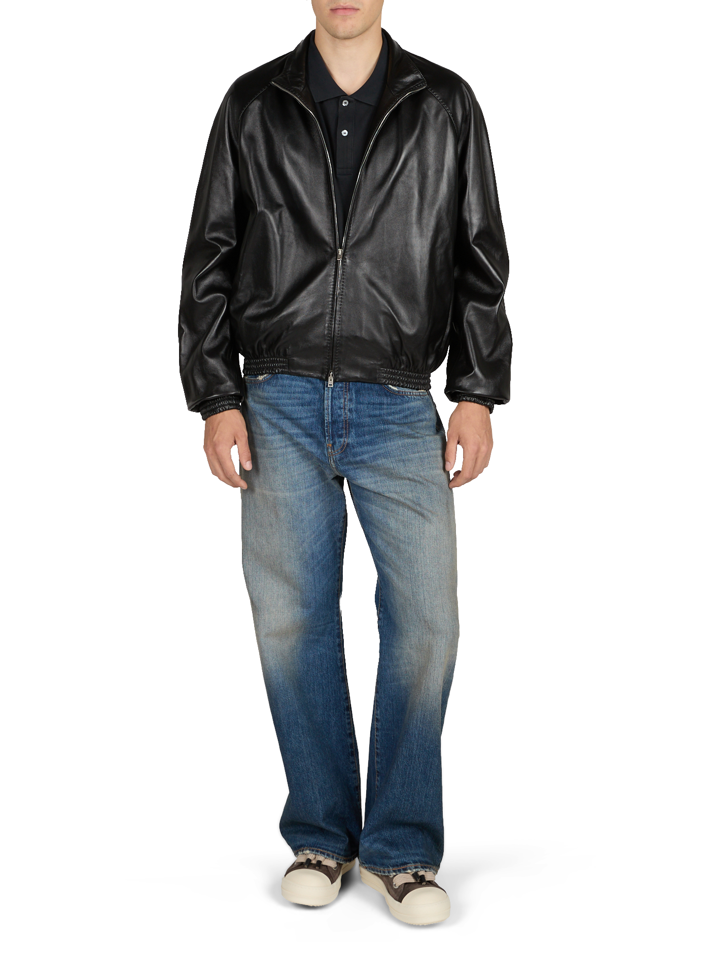 Blouson droit en cuir ACNE STUDIOS Noir