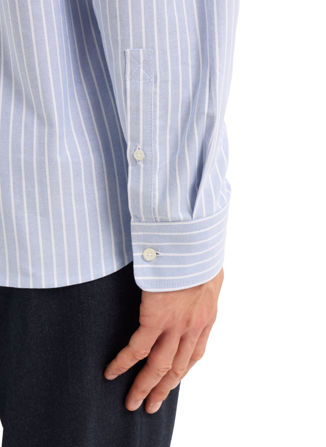 Gray American collar striped cotton shirt SAISON 1865 Blue