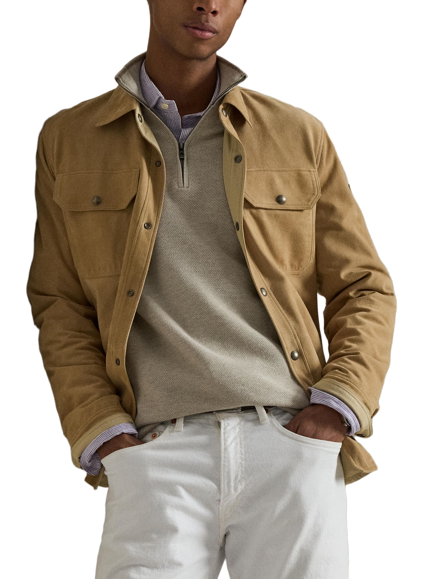 Cotton textured knit zip-up sweater. POLO RALPH LAUREN Beige