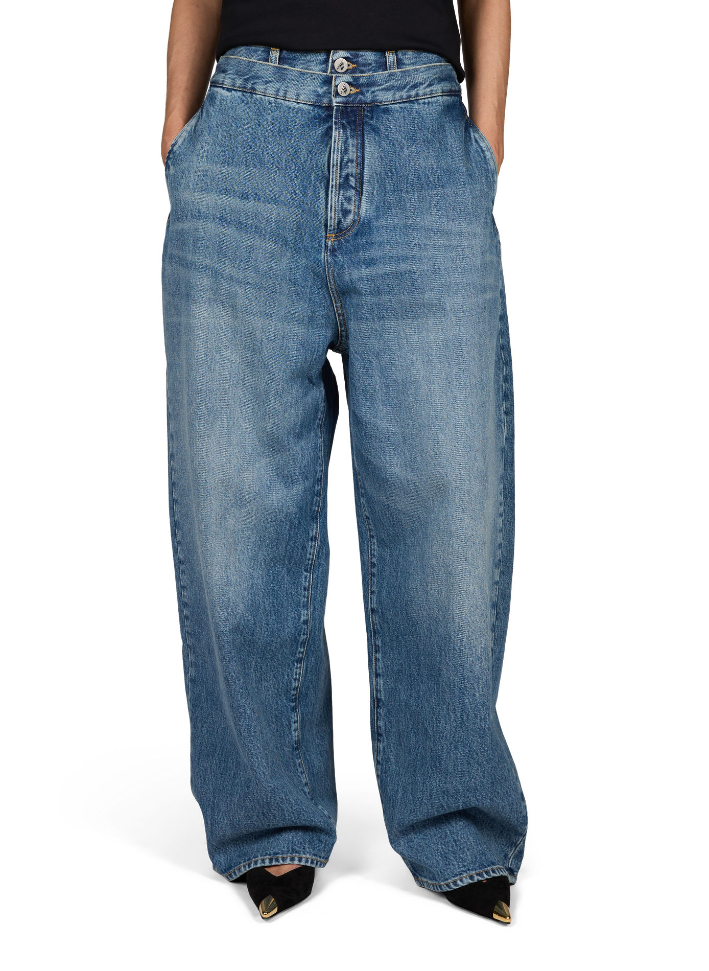 Jean barrel taille haute en coton THE ATTICO Bleu