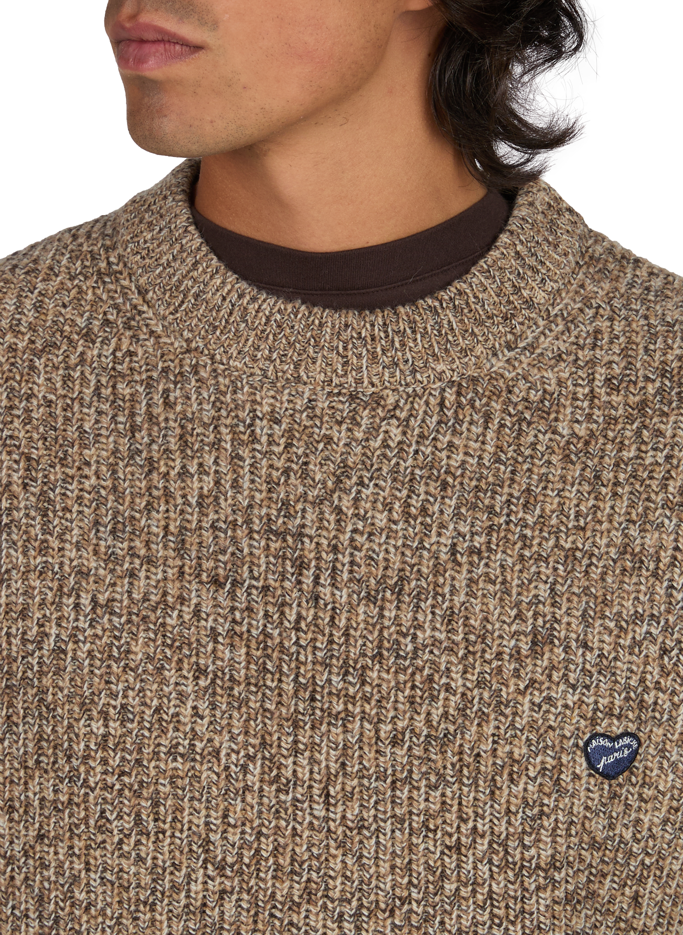 Pull droit col rond en laine MAISON LABICHE Marron
