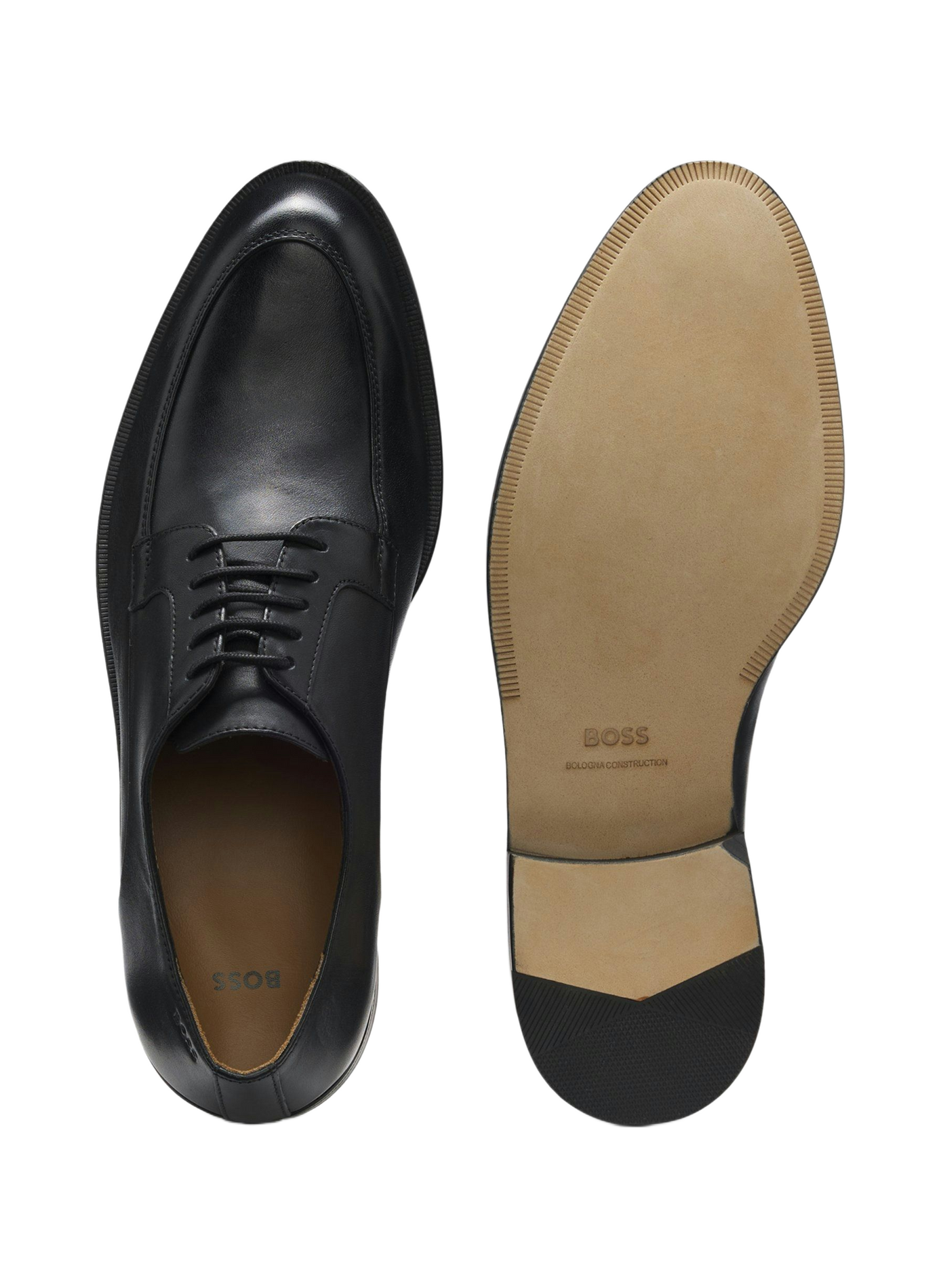 Zapatos derby de cuero con logo en relieve BOSS Negro