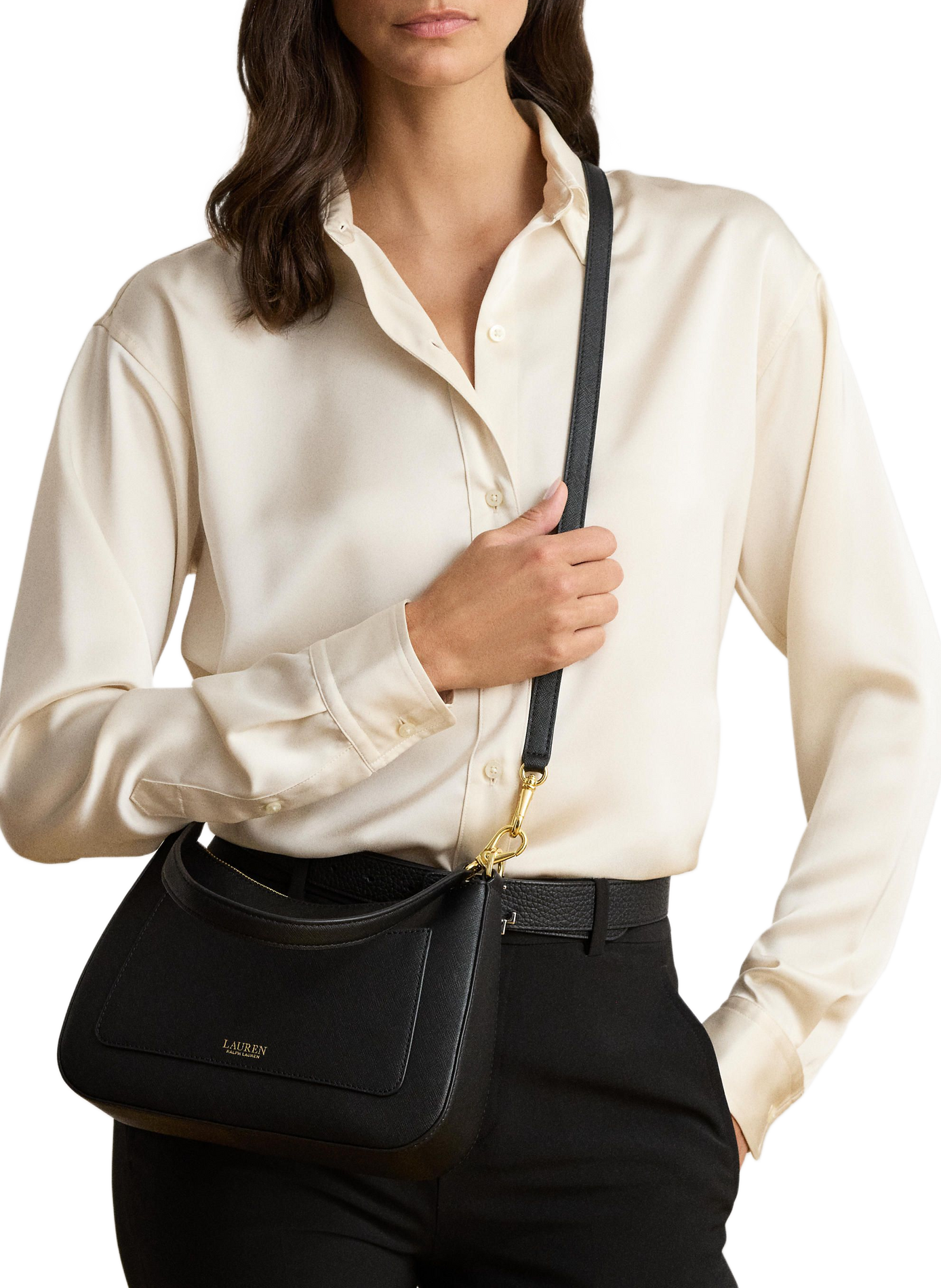 DANNI 26 MEDIUM crosshatch leather bag LAUREN Black