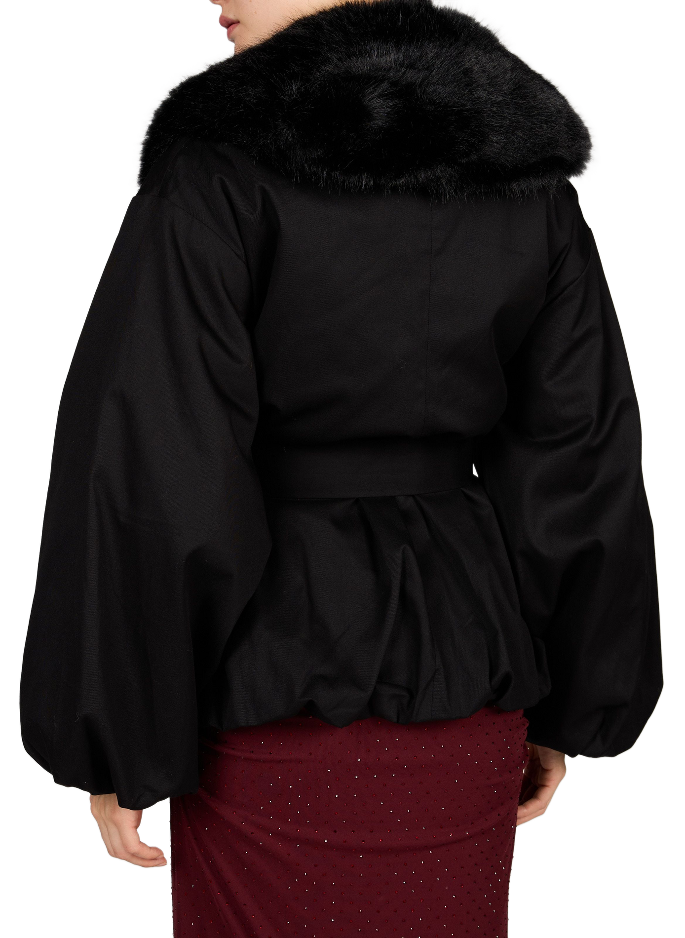 Gürteljacke mit Kragen in Felloptik ROTATE Schwarz