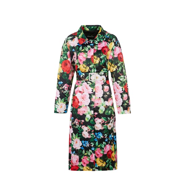 Trench à Imprimé Fleuri en Satin Duchesse