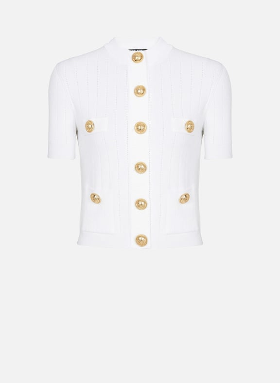 Cardigan en maille 4 poches Blanc by BALMAIN BALMAIN Cardigan en maille 4 poches Blanc