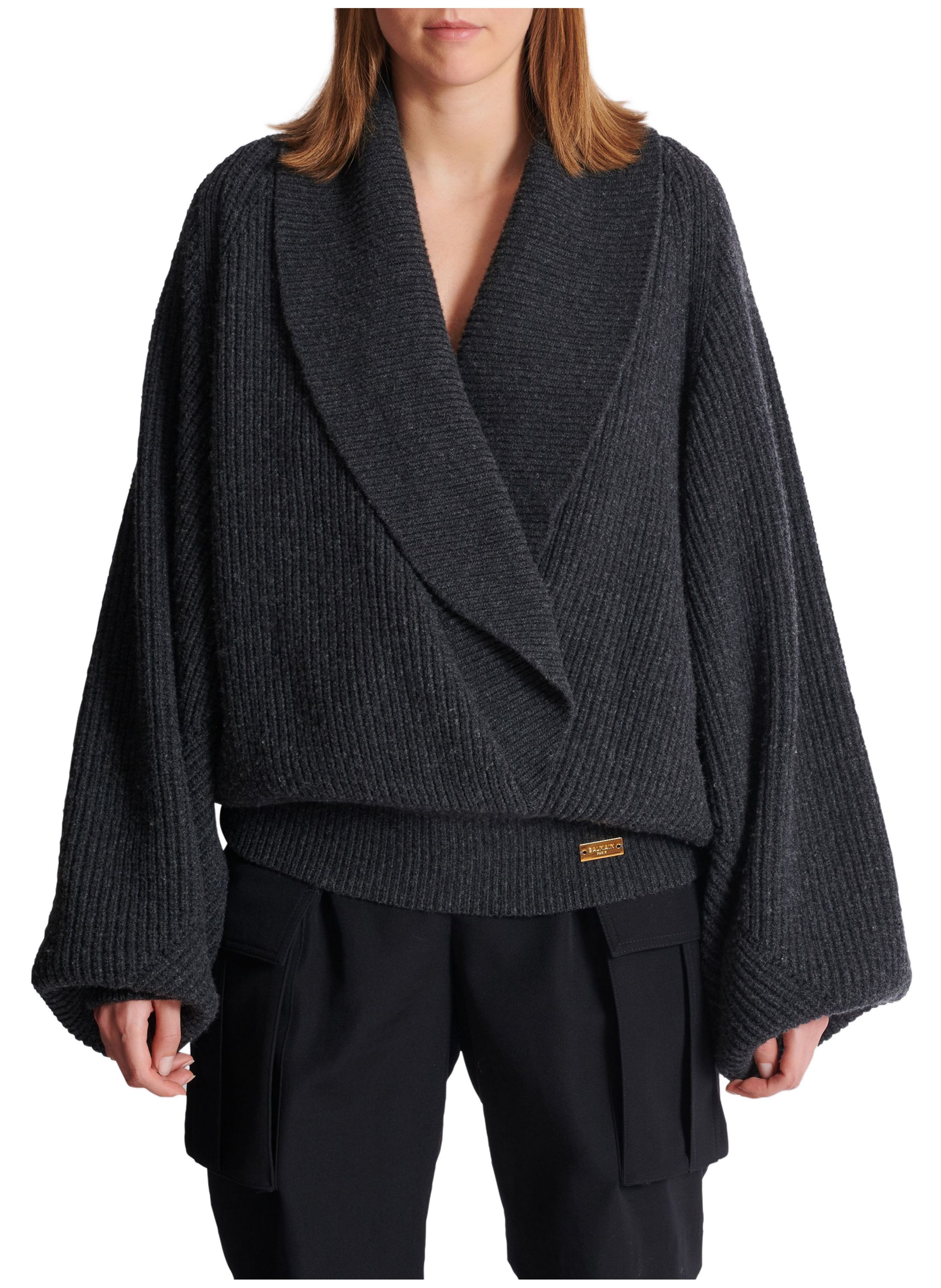 Pull oversize cache-cœur en maille BALMAIN Gris